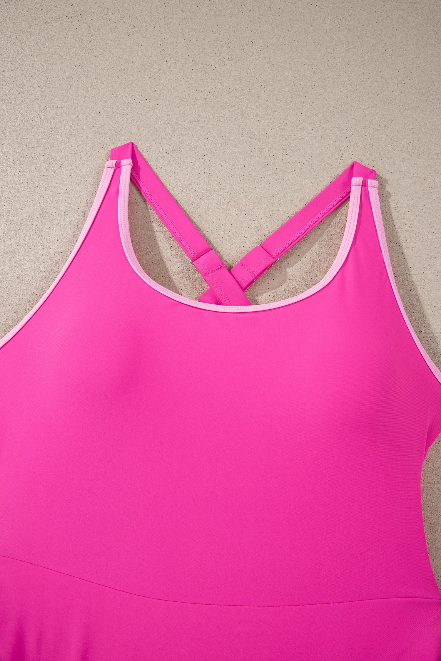 Rose Red Contrast Trim Neckline Active Shorts Attached One Piece Swim Dress-TOPS / DRESSES-[Adult]-[Female]-2022 Online Blue Zone Planet