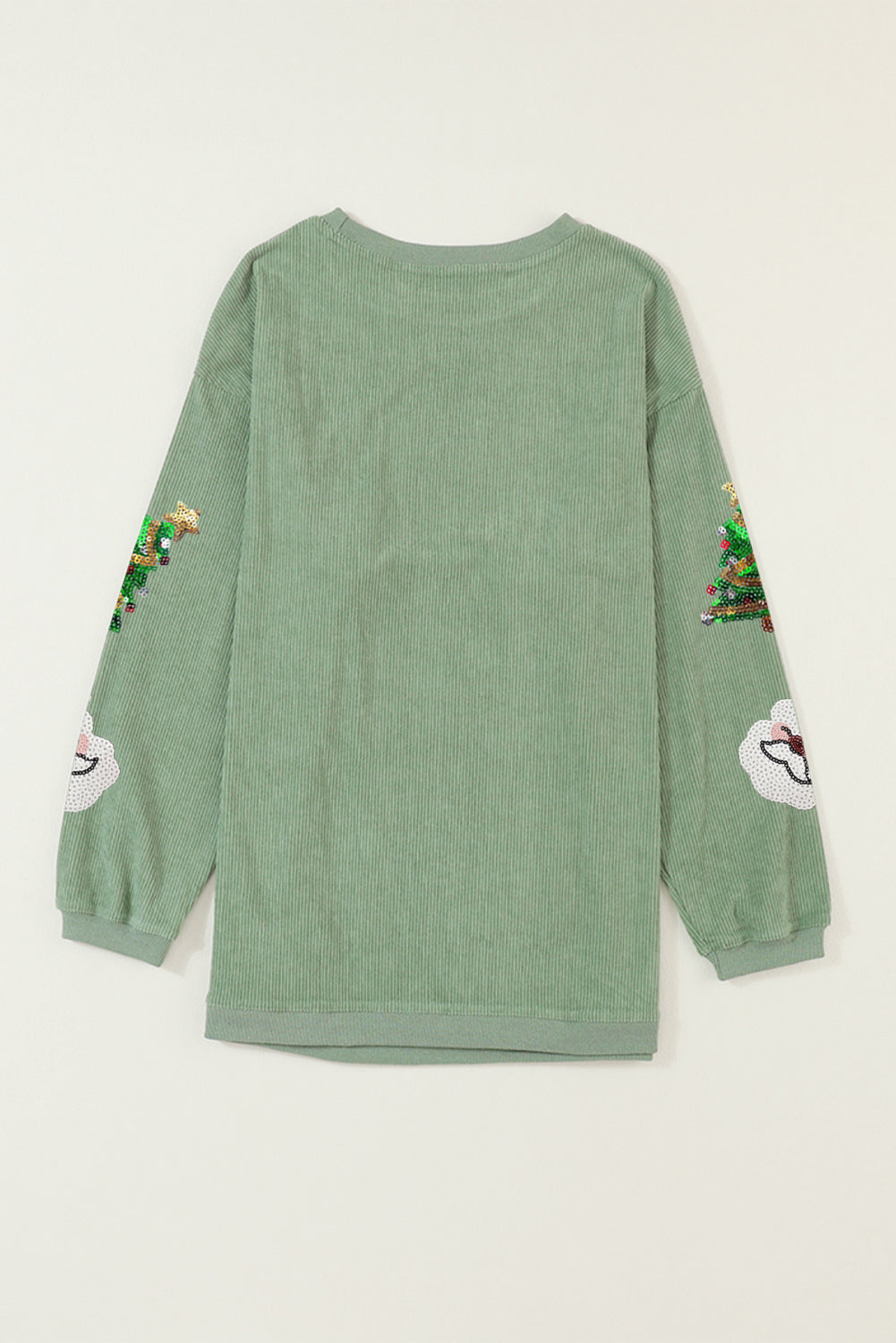 Grass Green Sequin Santa Clause Christmas Tree Patchwork Corded Sweatshirt-Graphic Sweatshirts-[Adult]-[Female]-2022 Online Blue Zone Planet