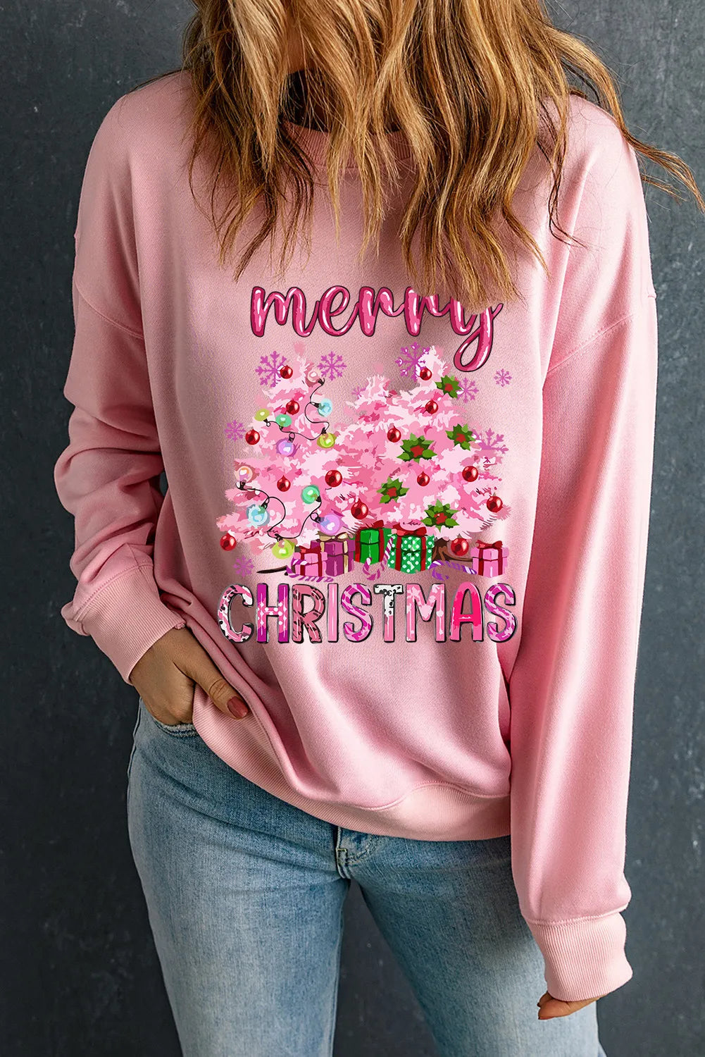 MERRY CHRISTMAS Long Sleeve Sweatshirt-TOPS / DRESSES-[Adult]-[Female]-2022 Online Blue Zone Planet