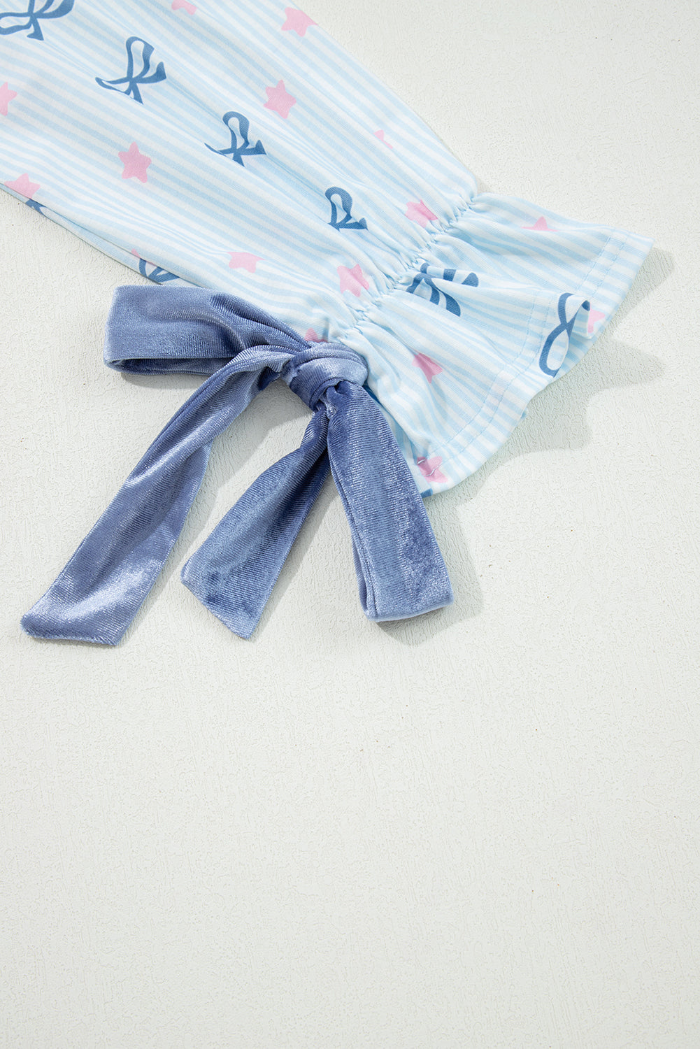 Sky Blue Stripe Bow Star Print Tied Detail 2pcs Lounge Set-Loungewear & Sleepwear/Loungewear-[Adult]-[Female]-2022 Online Blue Zone Planet