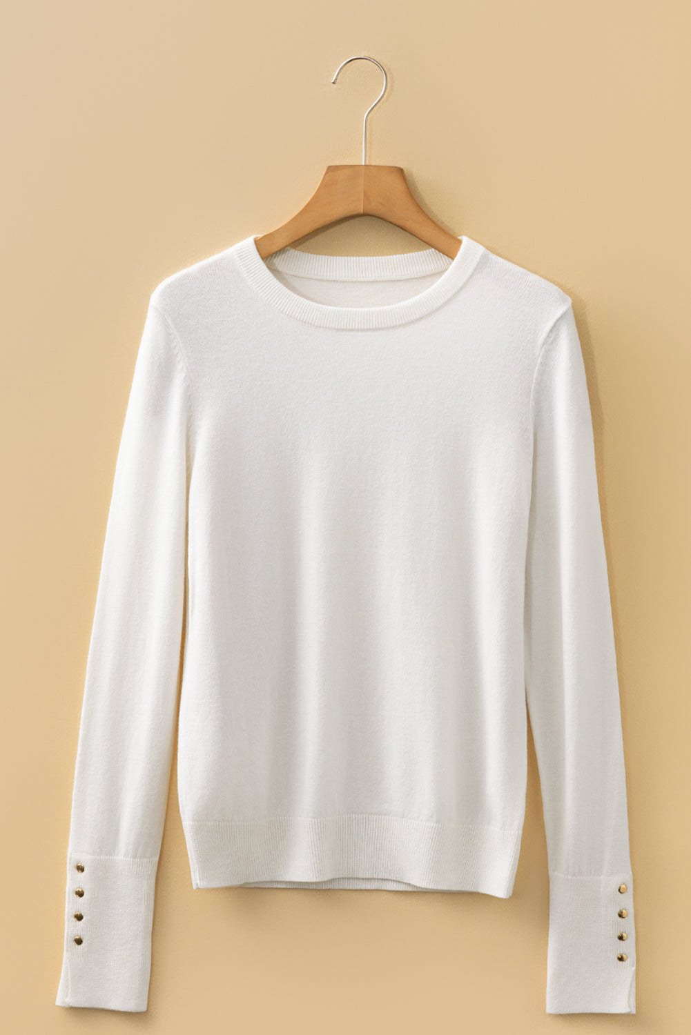 White Button Split Cuffs Round Neck Slim Sweater-TOPS / DRESSES-[Adult]-[Female]-2022 Online Blue Zone Planet