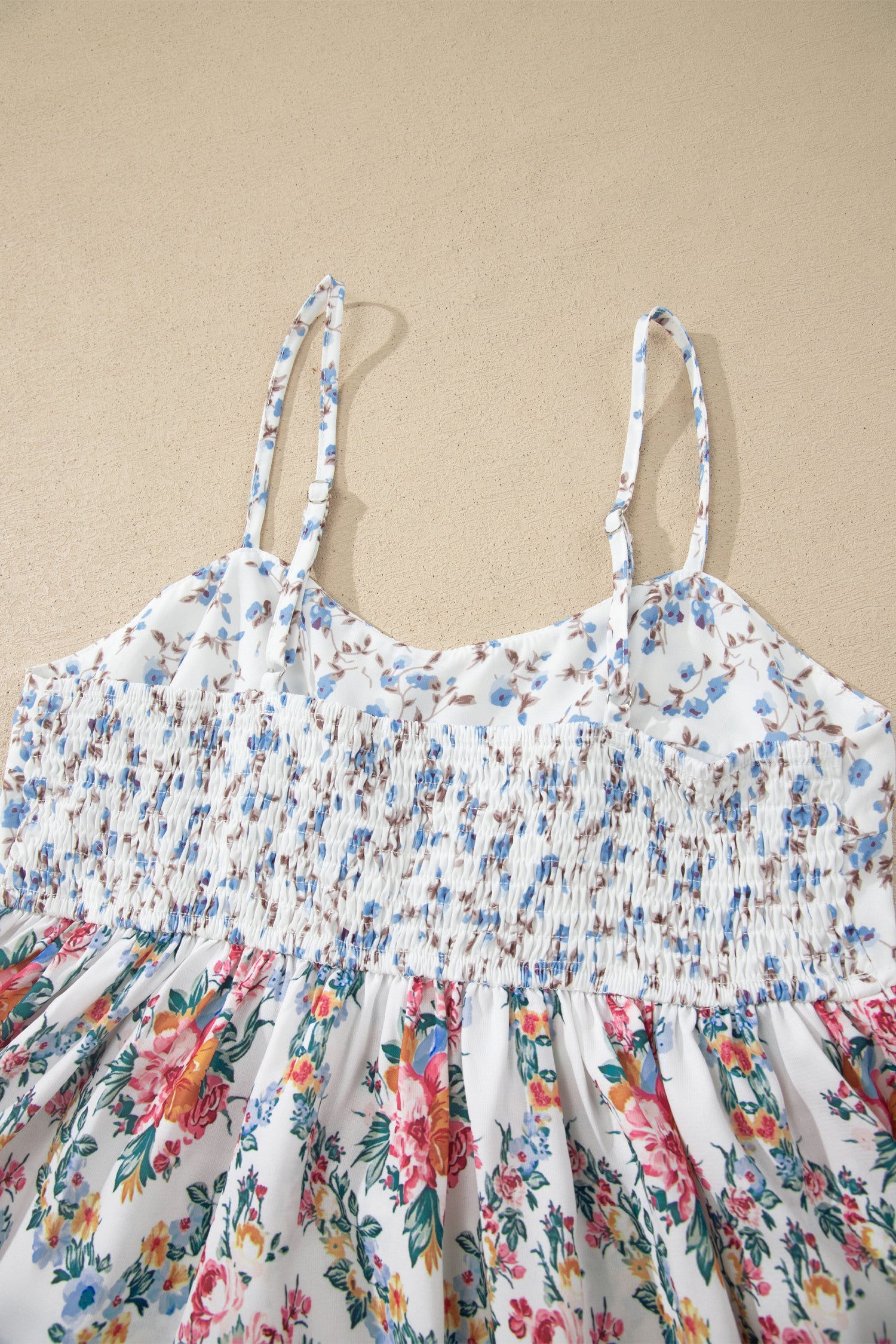 White Contrast Floral Printed Patchwork Spaghetti Straps Babydoll Top-Tops/Tank Tops-[Adult]-[Female]-2022 Online Blue Zone Planet