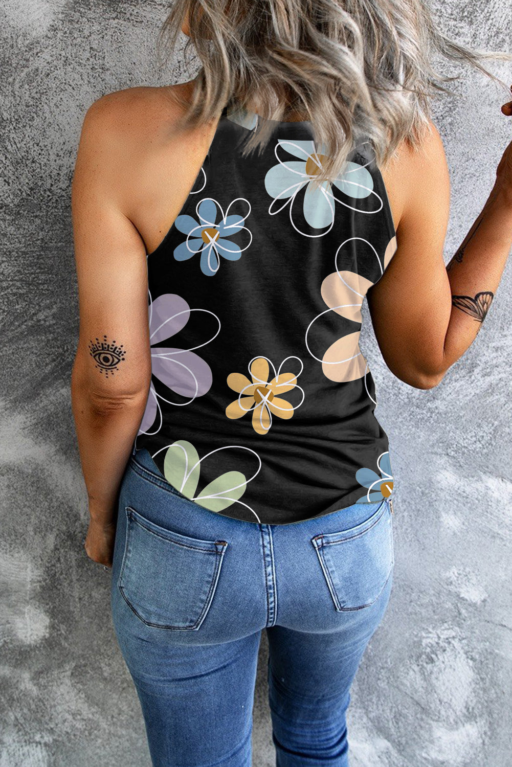 Blue Zone Planet |  Black Sweet Floral Tank Top Blue Zone Planet