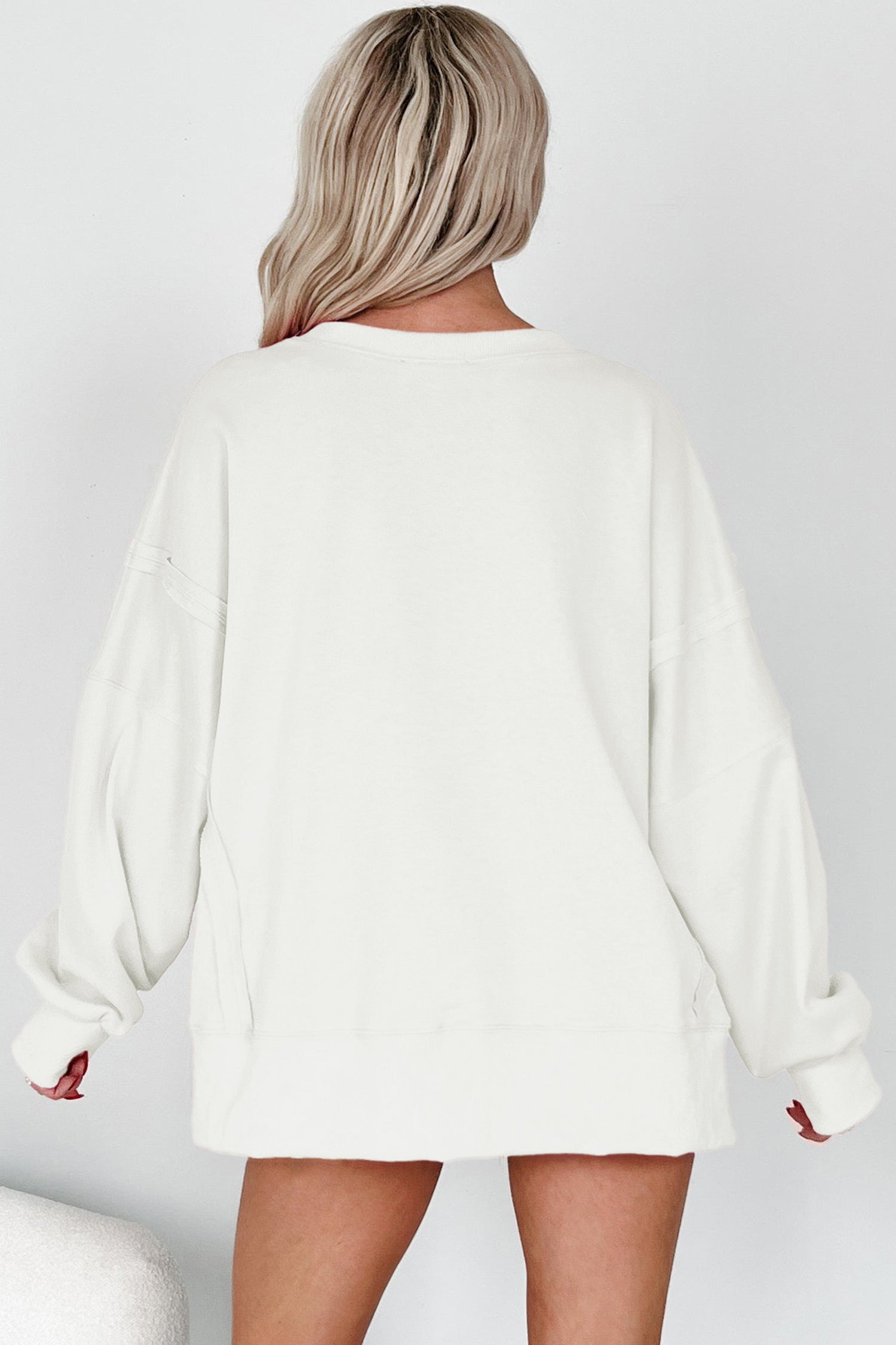 White Bow Sequin XOXO Letter Graphic Exposed Seam Baggy Sweatshirt-Tops/Sweatshirts & Hoodies-[Adult]-[Female]-2022 Online Blue Zone Planet