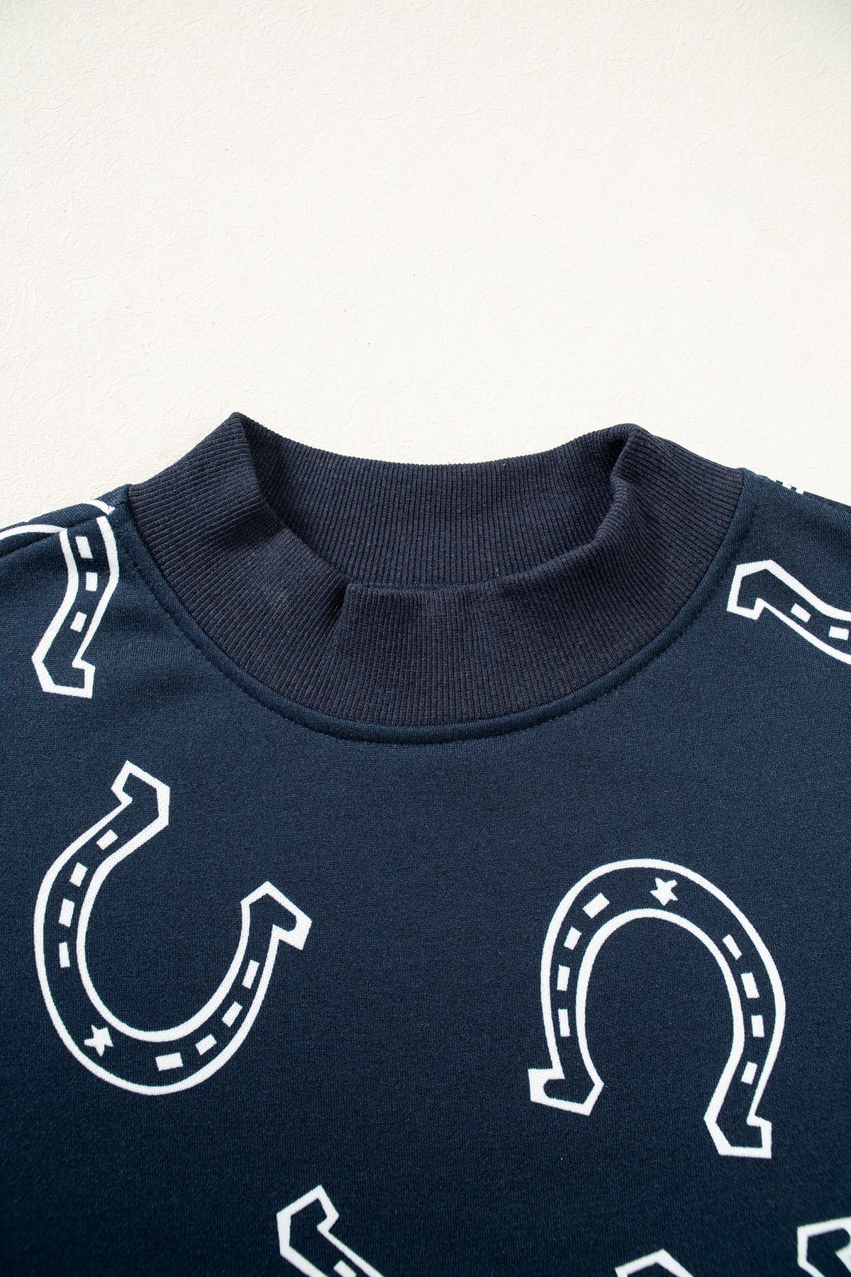 Blue Western Horseshoe Print Mock Neck Casual Pullover Sweatshirt-Tops/Sweatshirts & Hoodies-[Adult]-[Female]-2022 Online Blue Zone Planet