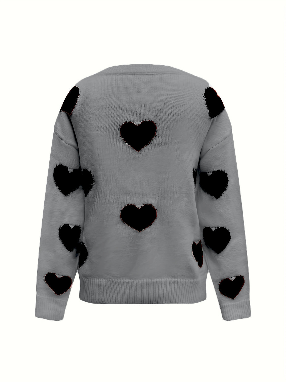 Valentine’s Day Heart Round Neck Long Sleeve Sweater-TOPS / DRESSES-[Adult]-[Female]-2022 Online Blue Zone Planet