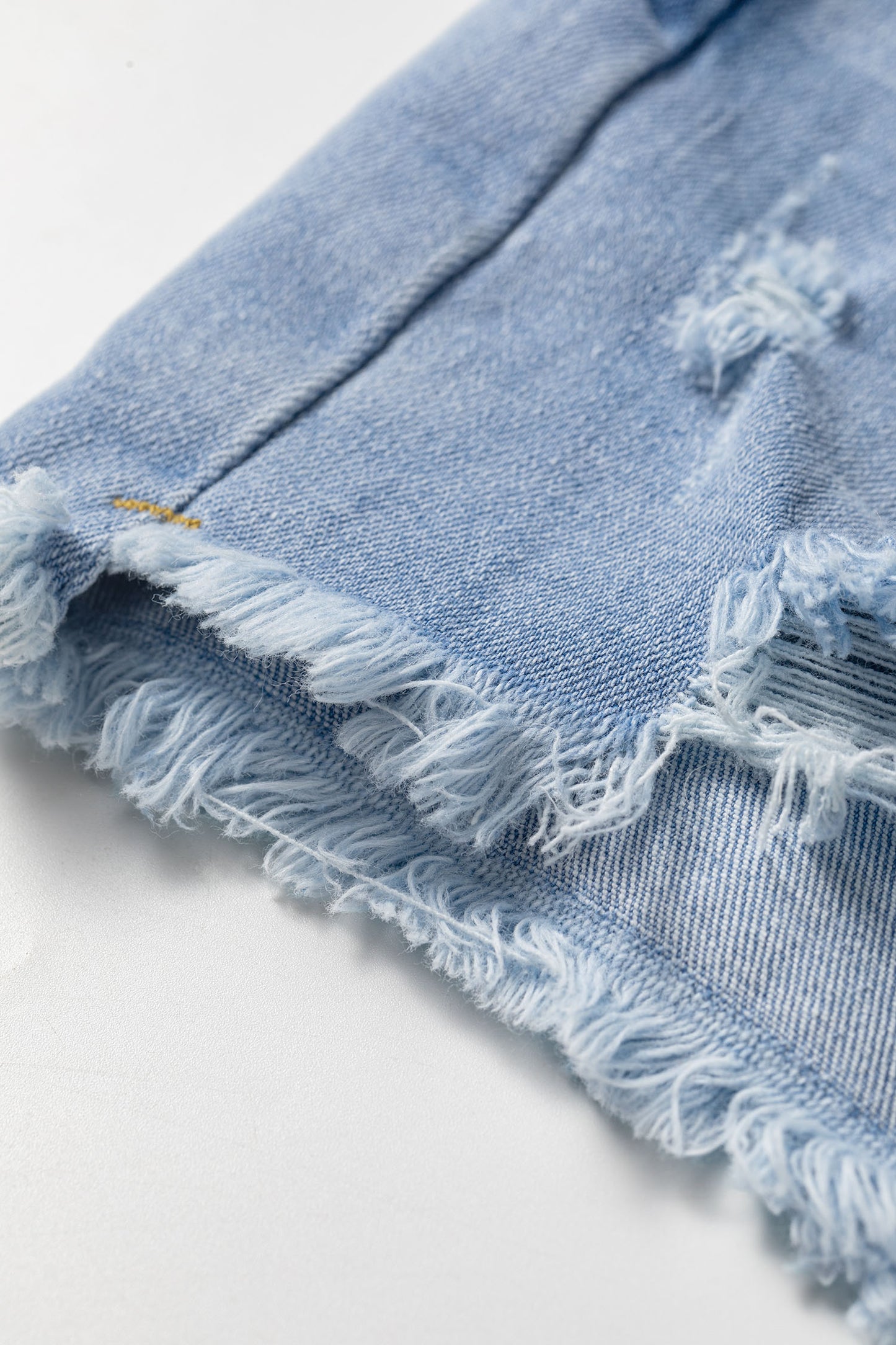 Beau Blue Asymmetric Raw Hem Distressed Whiskery Denim Shorts-Bottoms/Denim Shorts-[Adult]-[Female]-2022 Online Blue Zone Planet