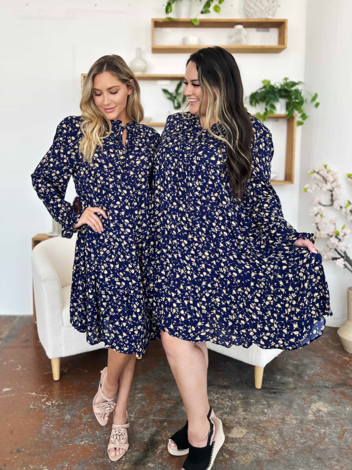 Double Take Full Size Printed Ruffle Hem Long Sleeve Tiered Dress-TOPS / DRESSES-[Adult]-[Female]-2022 Online Blue Zone Planet