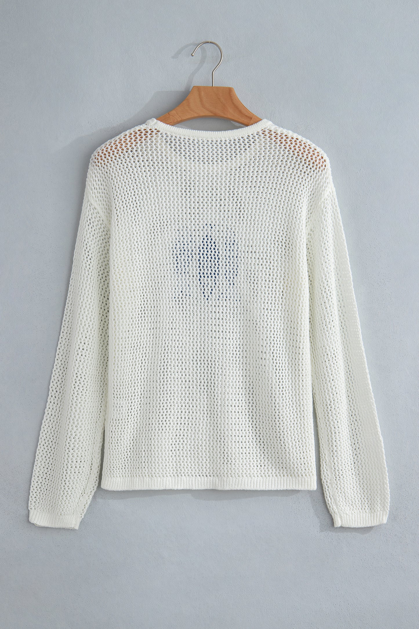 White Open Knit Fish Embroidered Casual Sweater-TOPS / DRESSES-[Adult]-[Female]-2022 Online Blue Zone Planet
