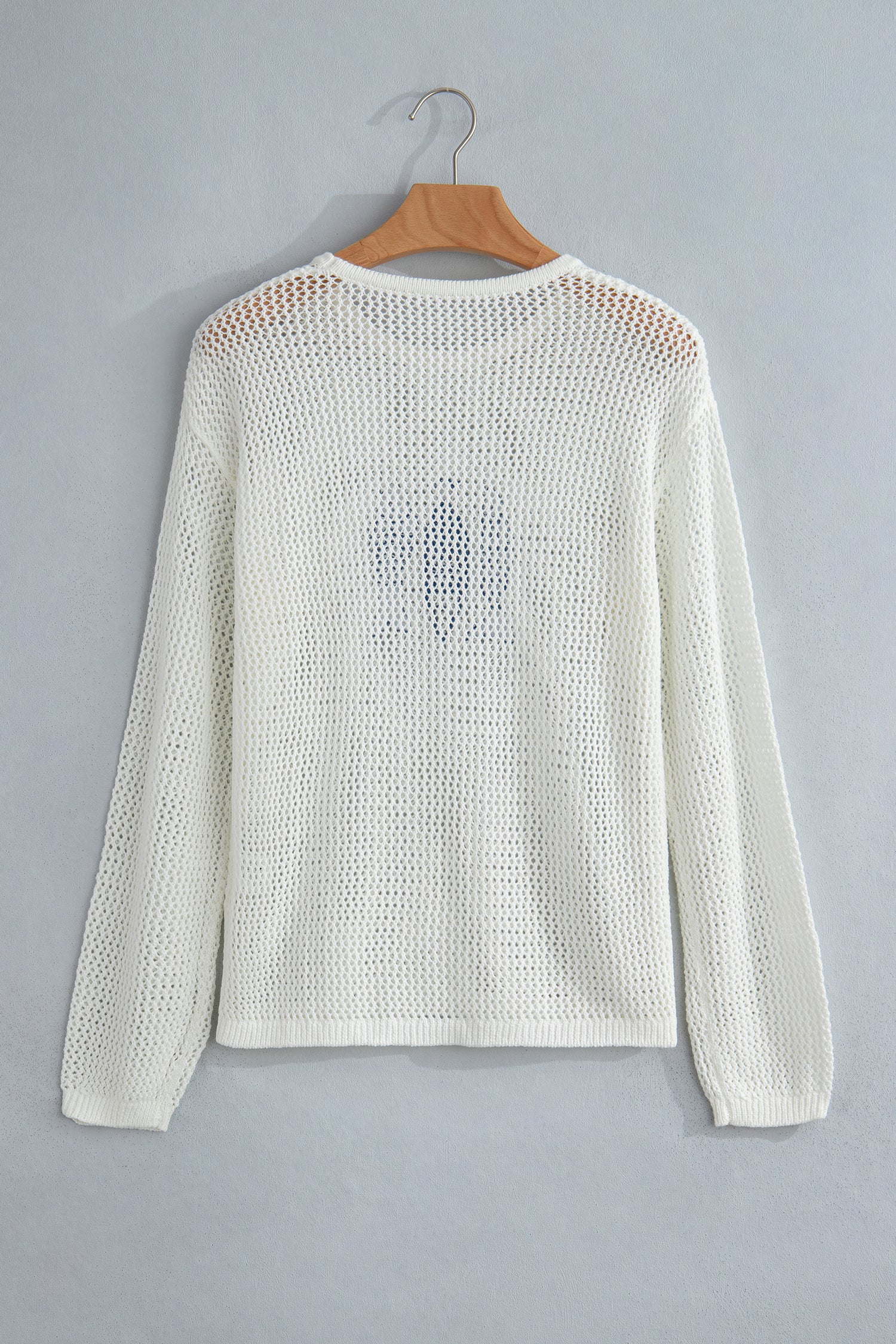 White Open Knit Fish Embroidered Casual Sweater-TOPS / DRESSES-[Adult]-[Female]-2022 Online Blue Zone Planet