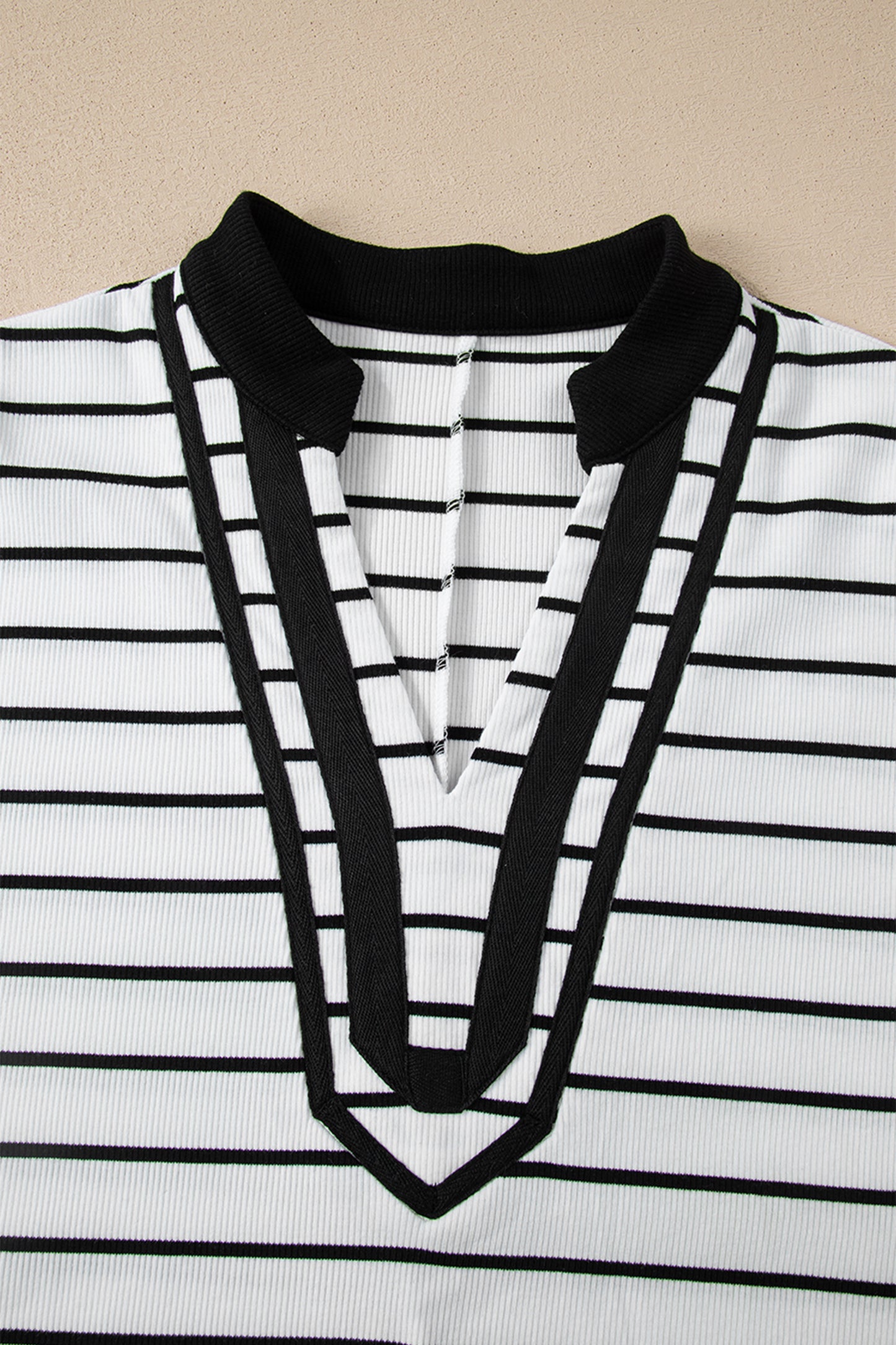 White Stripe Stand Collar V Neck Elastic Cuffs Half Sleeve Dolman Top-Tops/Blouses & Shirts-[Adult]-[Female]-2022 Online Blue Zone Planet