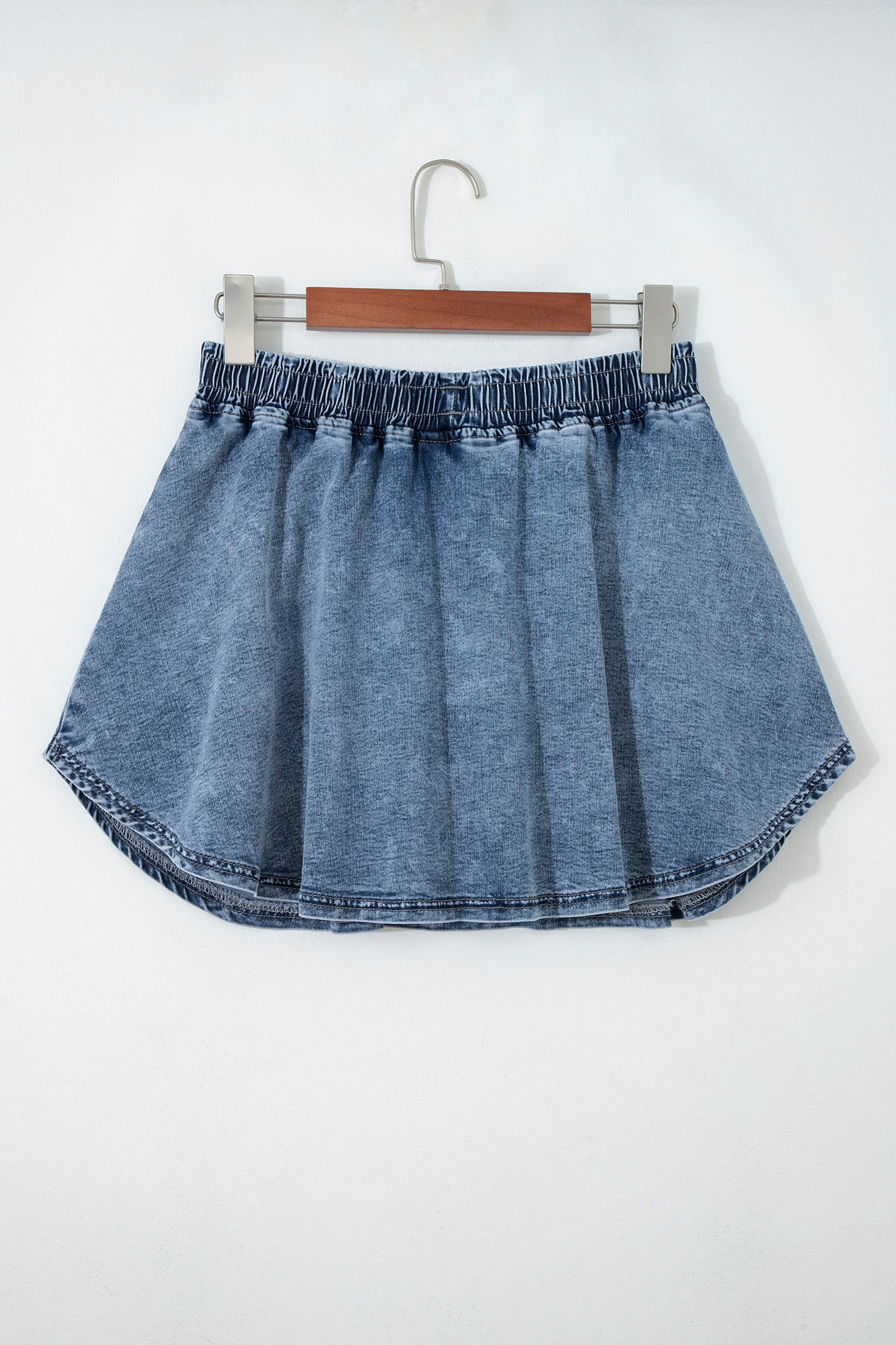 Ashleigh Blue Denim Pearl Embellished Elastic Waist Mini Skort-Bottoms/Denim Shorts-[Adult]-[Female]-2022 Online Blue Zone Planet