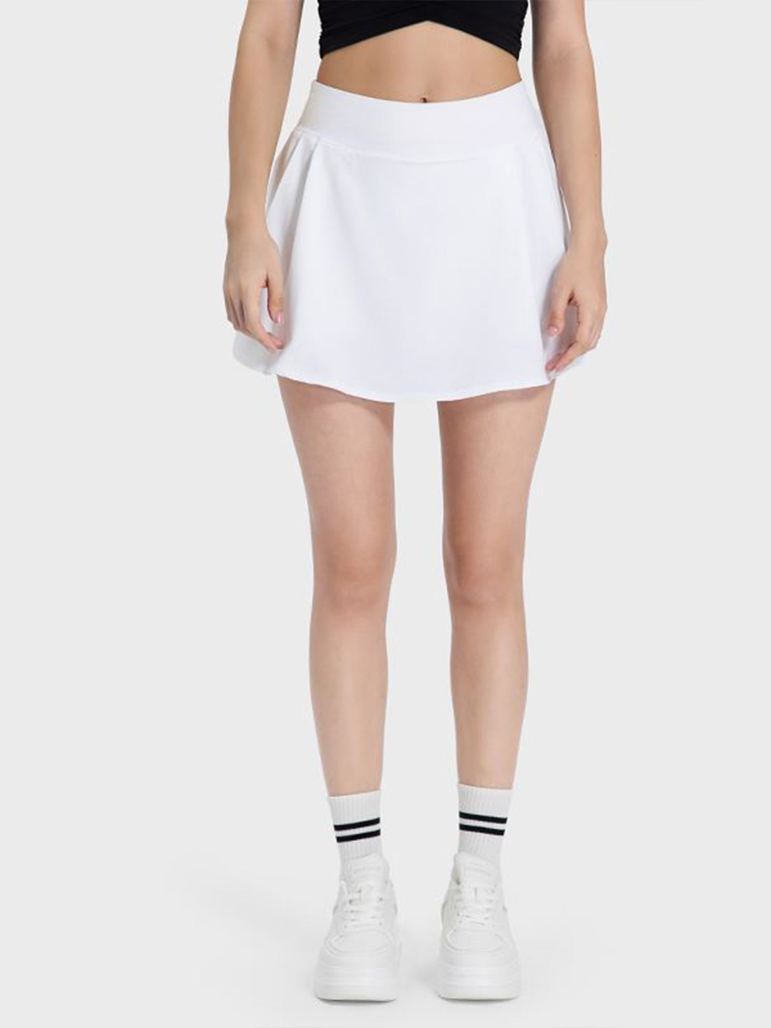 Pleated Detail Mid-Rise Waist Active Skirt-BOTTOMS SIZES SMALL MEDIUM LARGE-[Adult]-[Female]-White-4-2022 Online Blue Zone Planet