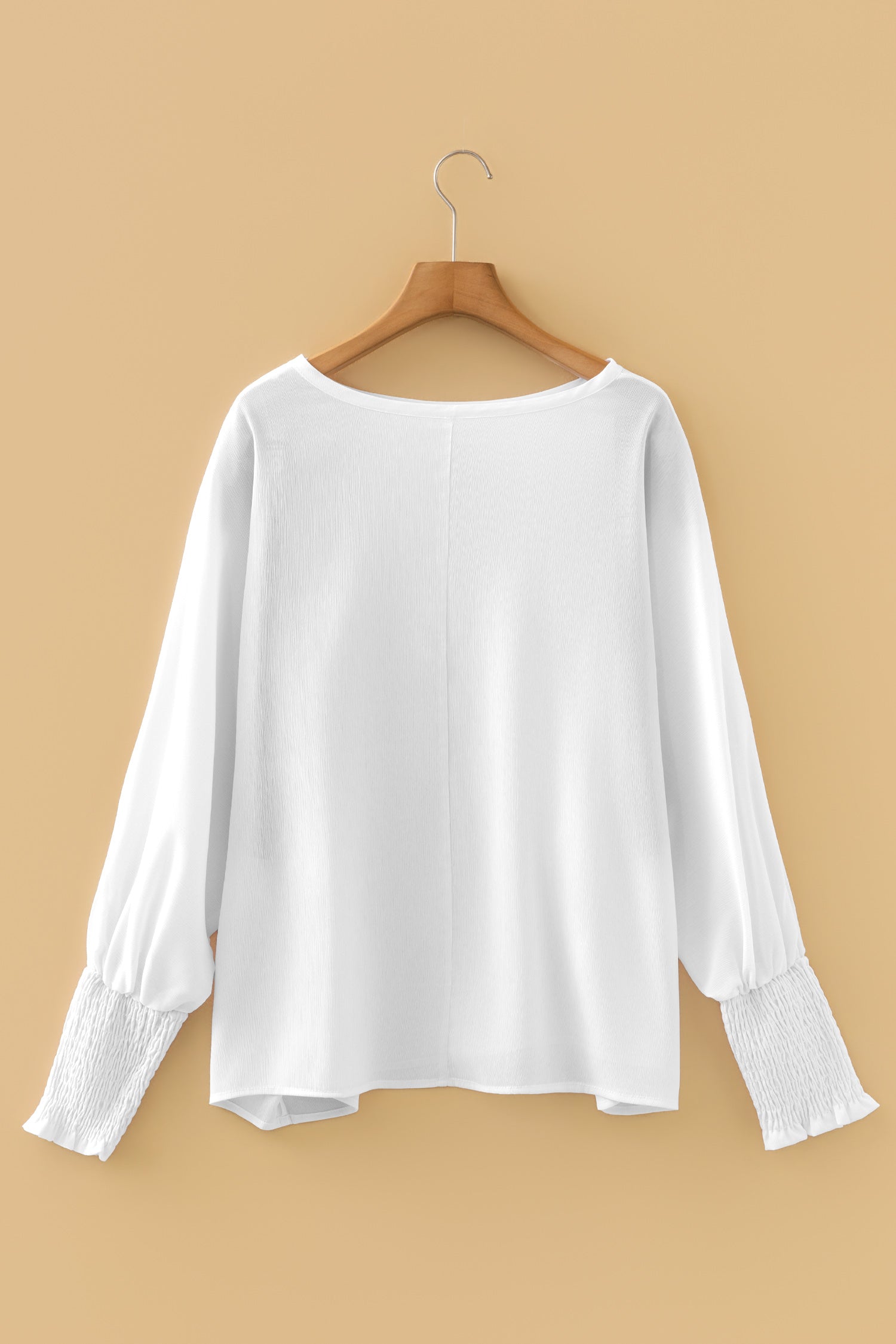 White Smocked Cuffs Semi Sheer Long Sleeve Dolman Blouse-Tops/Blouses & Shirts-[Adult]-[Female]-2022 Online Blue Zone Planet