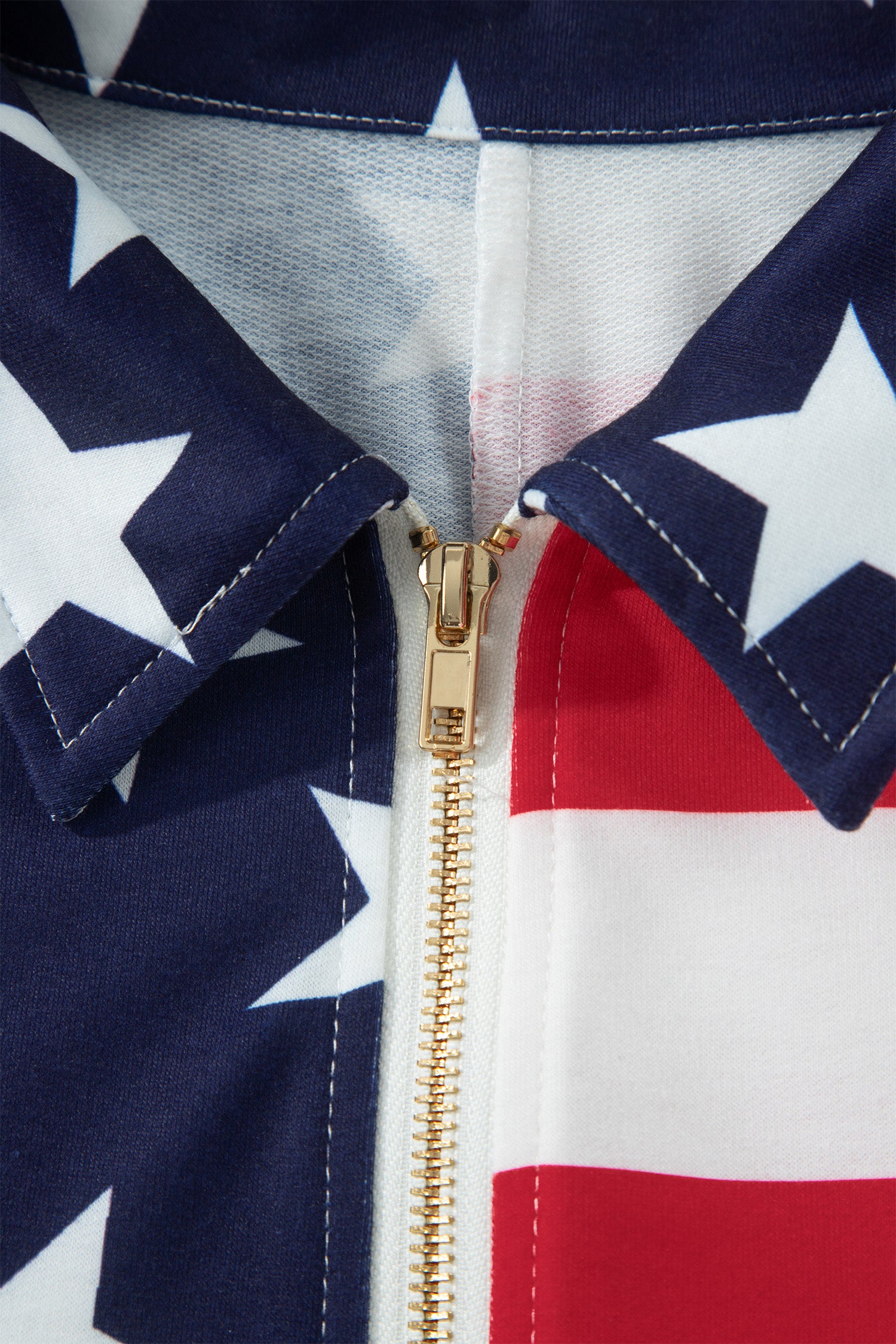 Multicolour Stars Stripes American Flag Zipped Collar Oversized Sweatshirt-Tops/Sweatshirts & Hoodies-[Adult]-[Female]-2022 Online Blue Zone Planet