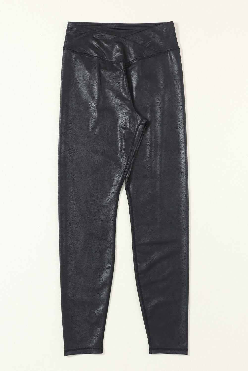 Dearlovers Black Crossed Dip Waist Sleek Leather Leggings-Bottoms/Leggings-[Adult]-[Female]-2022 Online Blue Zone Planet