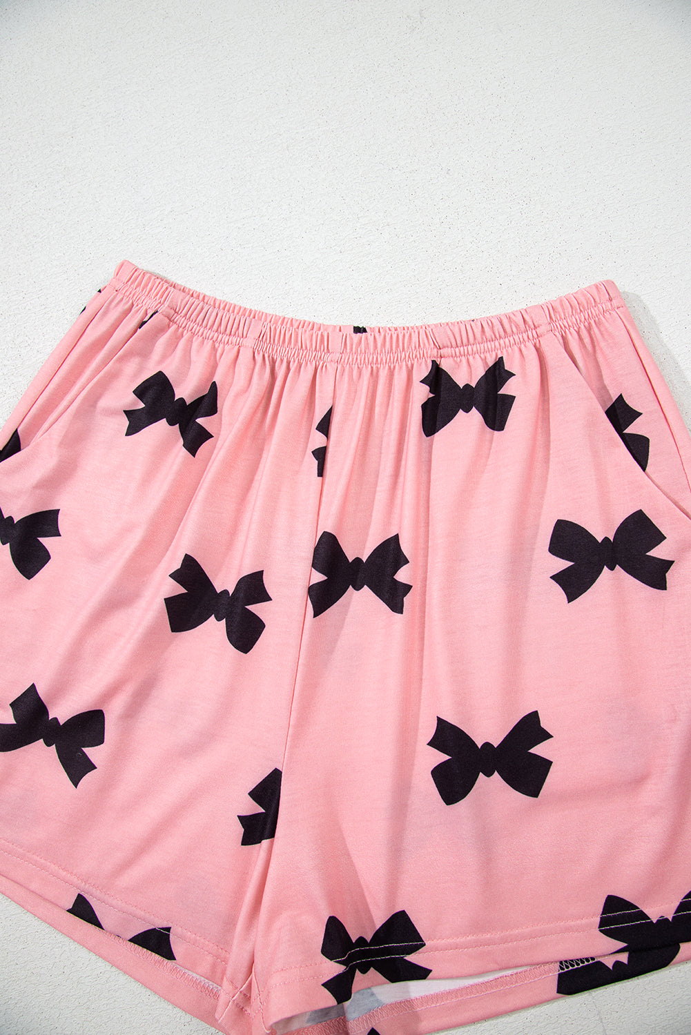 Pink Allover Bow Print Pockets Cropped Pajama Set-Loungewear Set-[Adult]-[Female]-2022 Online Blue Zone Planet