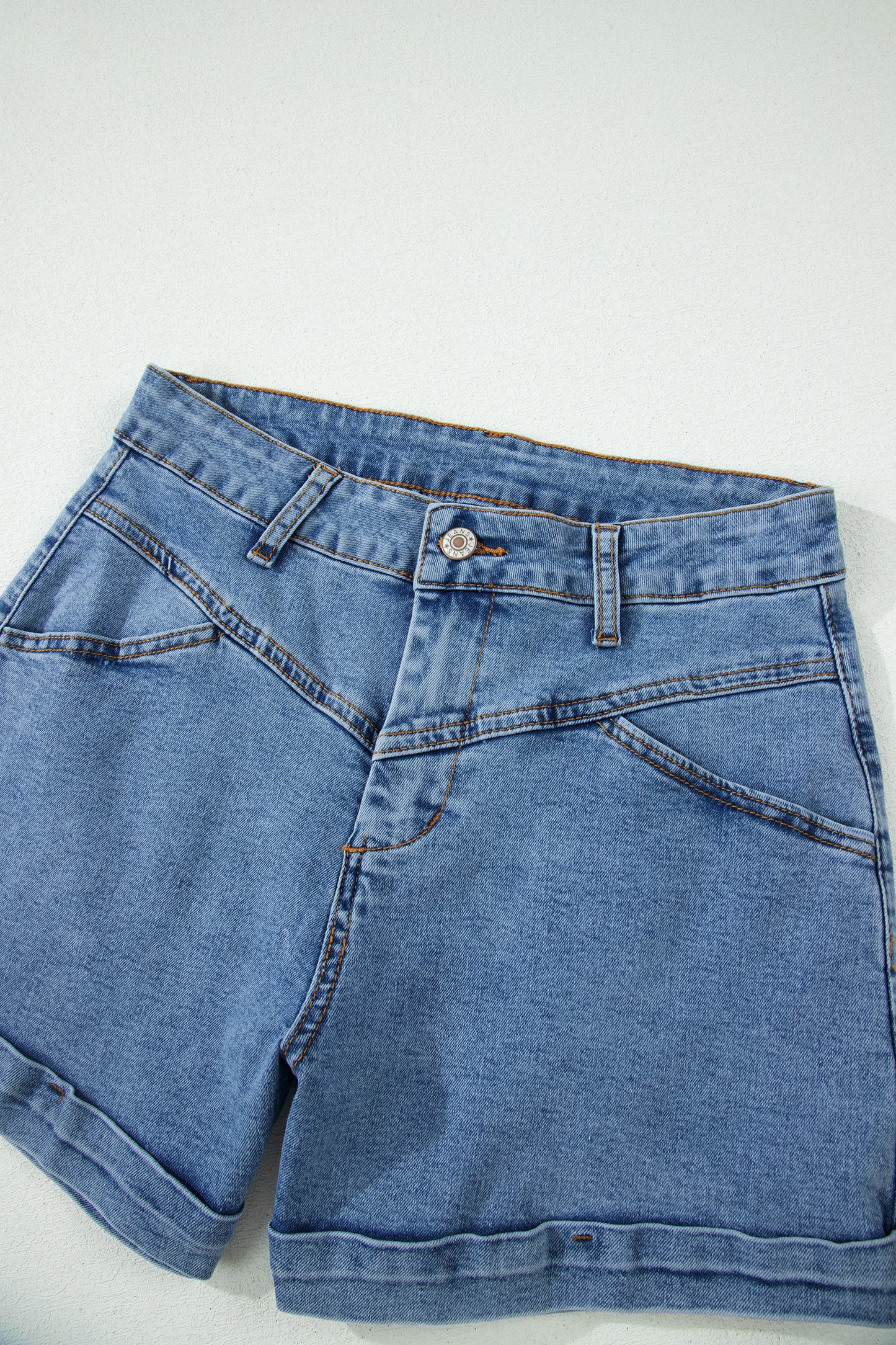 Ivy Seam Detail Pocketed Cuffed Hem Denim Shorts-Bottoms/Denim Shorts-[Adult]-[Female]-2022 Online Blue Zone Planet