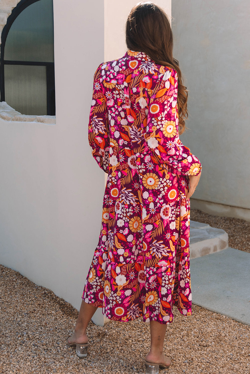 Blue Zone Planet | Purple Collared Tiered Flowy Long Dress-TOPS / DRESSES-[Adult]-[Female]-2022 Online Blue Zone Planet