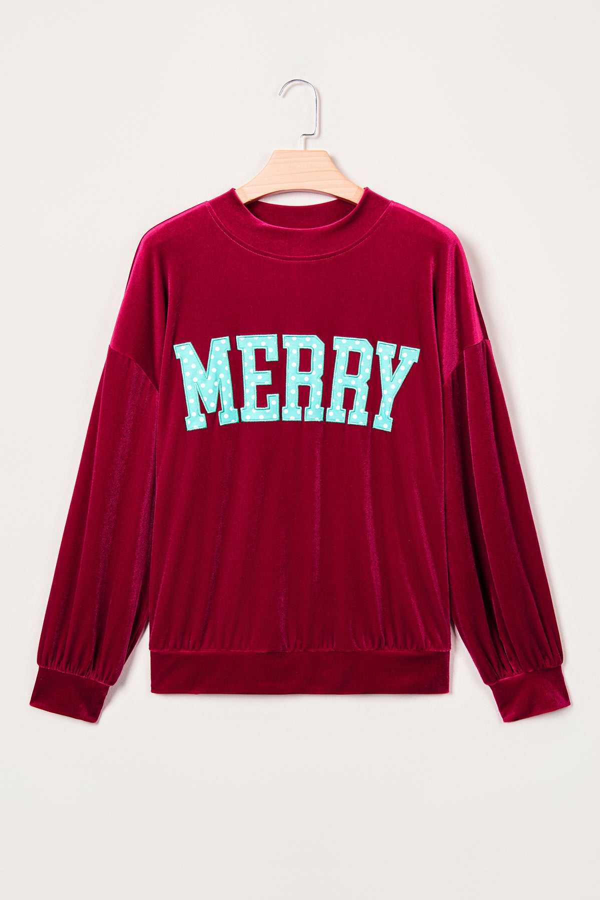Burgundy Christmas Velvet Graphic Print Long Sleeve Sweatshirt-Tops/Sweatshirts & Hoodies-[Adult]-[Female]-2022 Online Blue Zone Planet