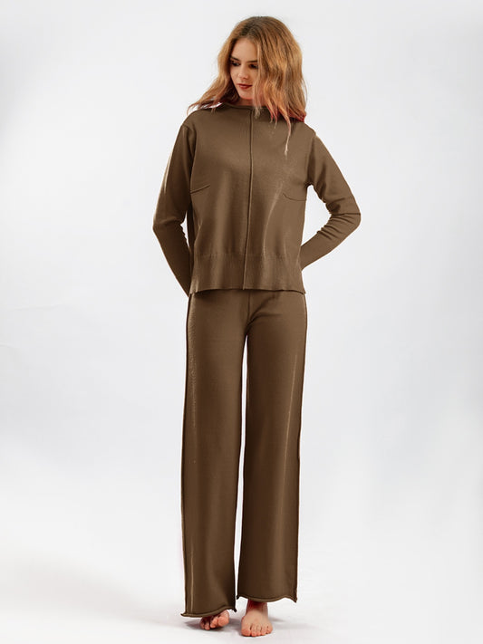 Blue Zone Planet | Basic Bae Mock Neck Long Sleeve Top and Pants Sweater Set-TOPS / DRESSES-[Adult]-[Female]-Coffee Brown-One Size-2022 Online Blue Zone Planet