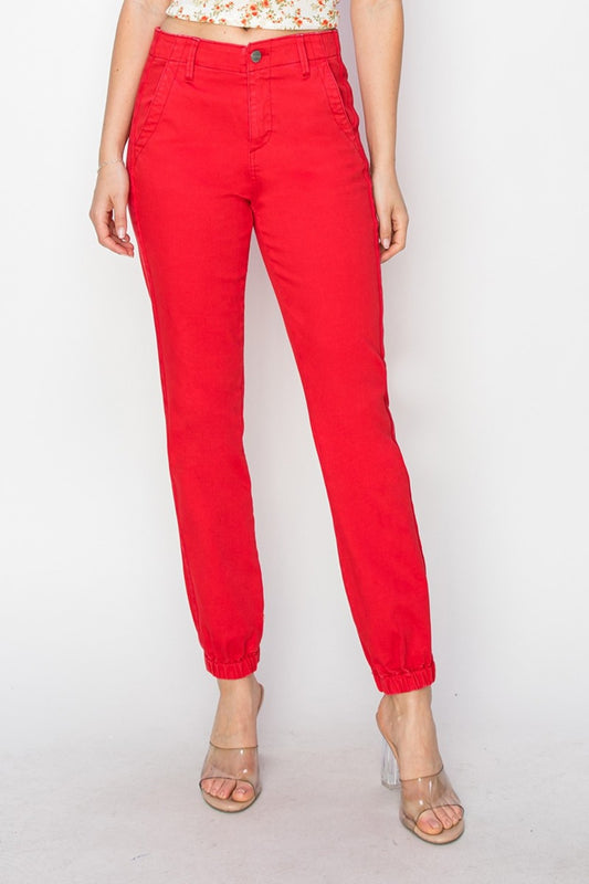 RISEN Full Size High Waisted Jogger Jeans-BOTTOMS SIZES SMALL MEDIUM LARGE-[Adult]-[Female]-Scarlet-0(24)-2022 Online Blue Zone Planet