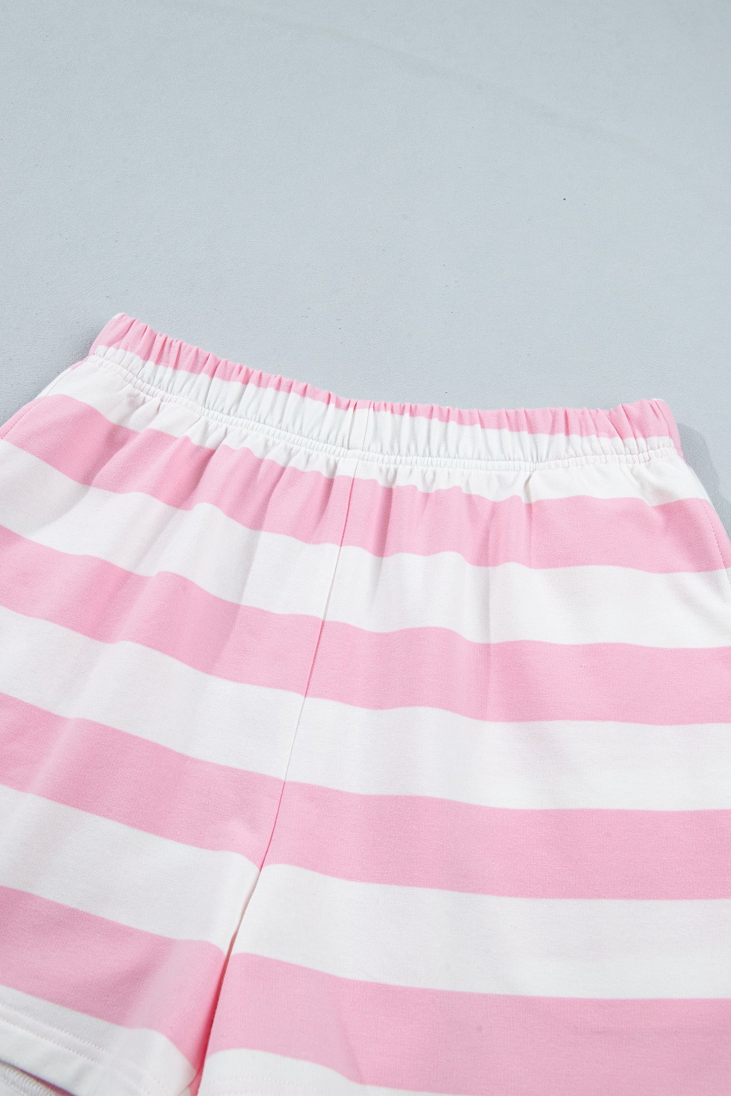 Pink Stripe Patchwork Zipper Pullover Elastic Waist Shorts 2pcs Set-Two Piece Sets/Short Sets-[Adult]-[Female]-2022 Online Blue Zone Planet