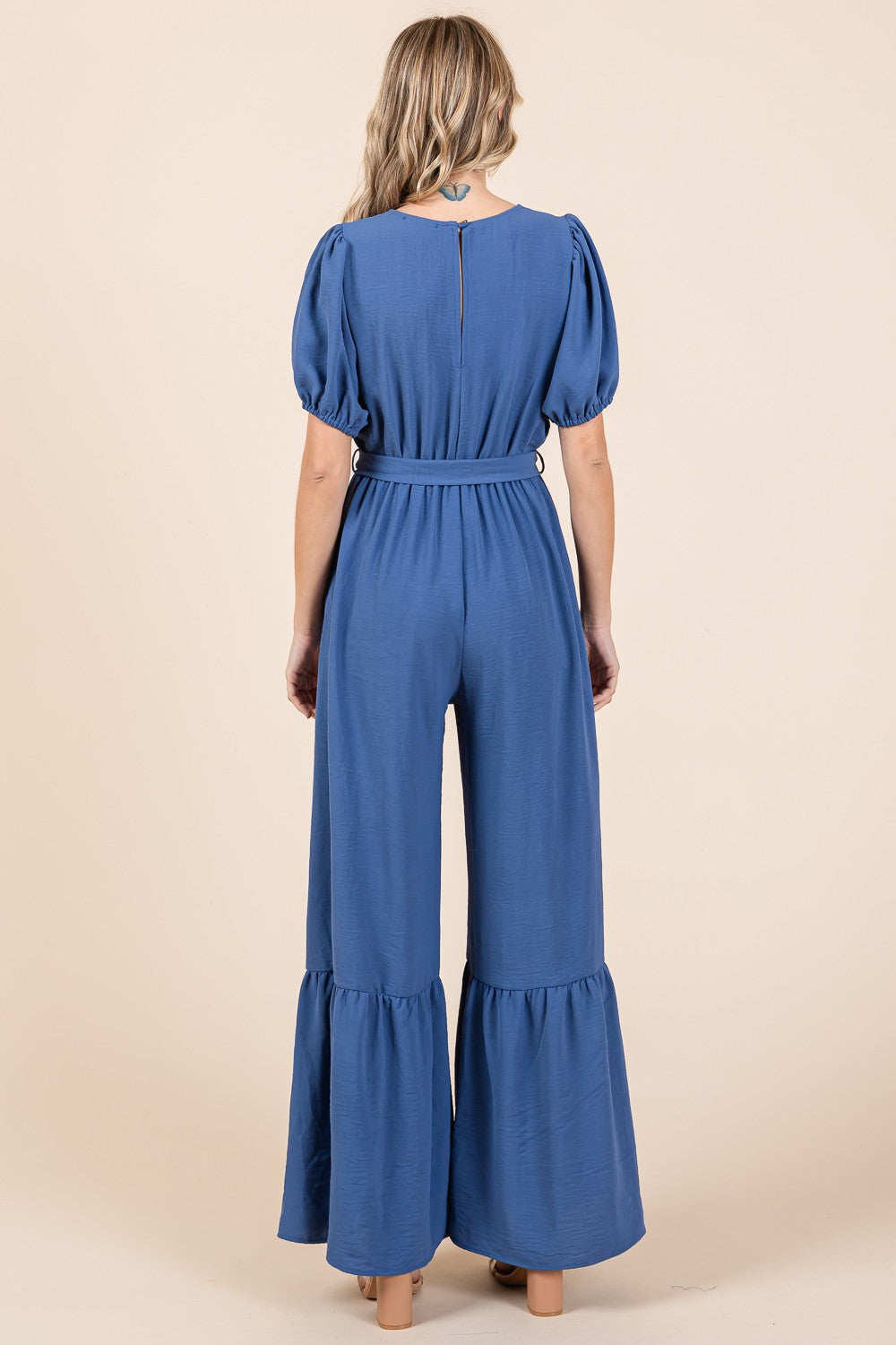 GeeGee Full Size V-Neck Belted Wide Leg Jumpsuit-TOPS / DRESSES-[Adult]-[Female]-2022 Online Blue Zone Planet