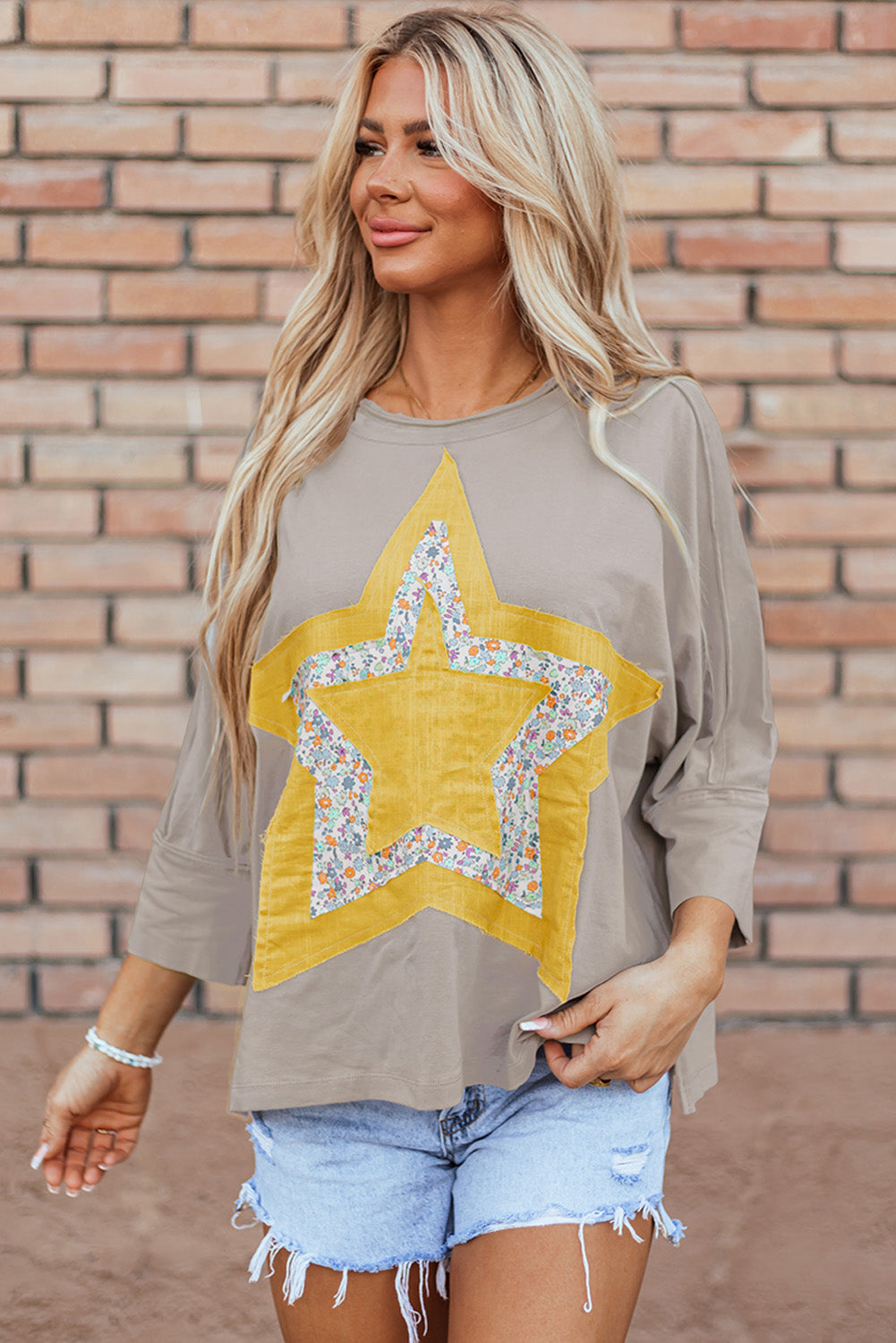 Medium Grey Floral Starbust Exposed Seam Mineral Wash Top-Tops/Long Sleeve Tops-[Adult]-[Female]-Medium Grey-S-2022 Online Blue Zone Planet