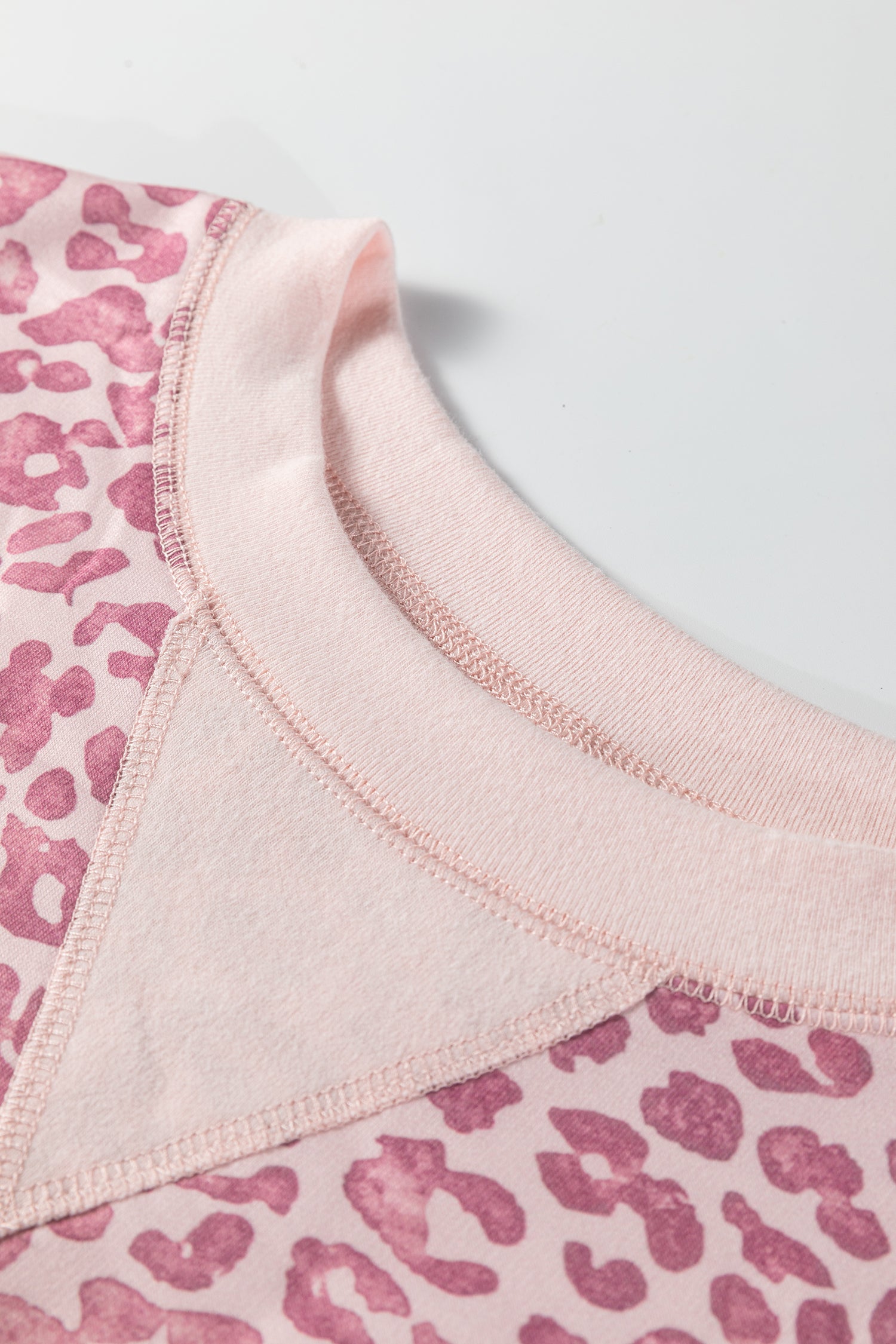 Pink Leopard Print Patchwork Crew Neck Sweatshirt-Tops/Sweatshirts & Hoodies-[Adult]-[Female]-2022 Online Blue Zone Planet