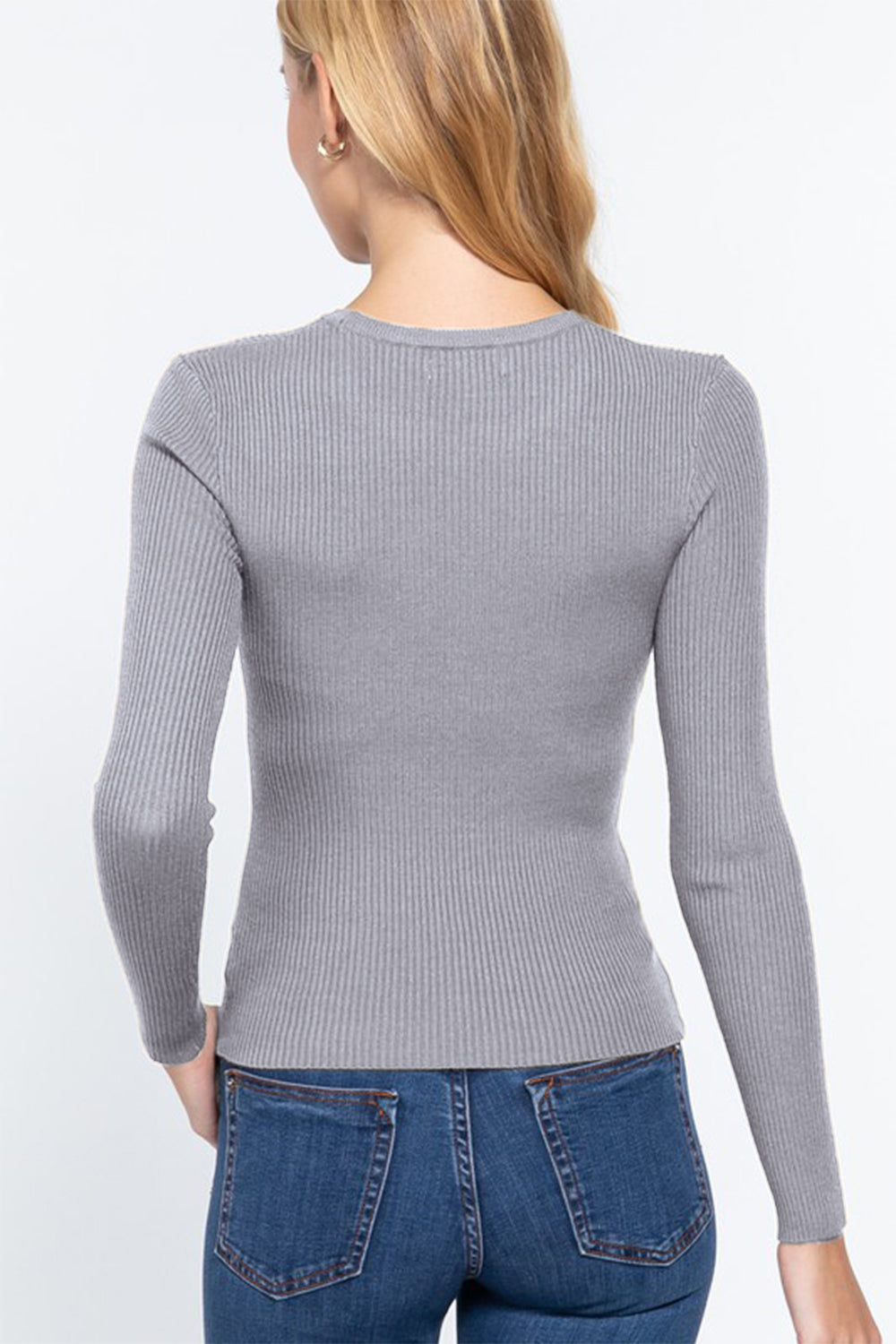 ACTIVE BASIC Full Size Ribbed Round Neck Long Sleeve Knit Top-TOPS / DRESSES-[Adult]-[Female]-2022 Online Blue Zone Planet