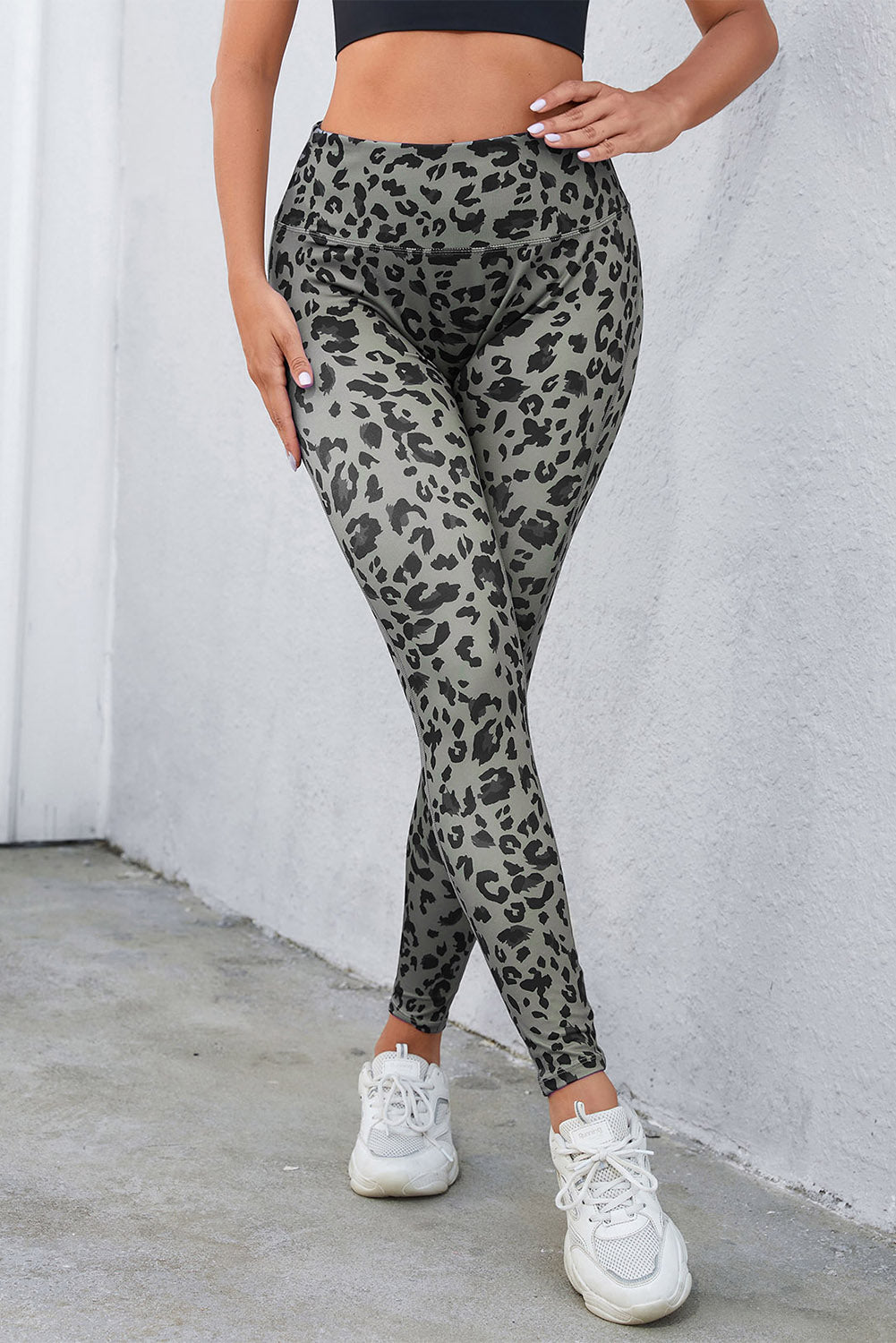Gray Classic Leopard Print Active Leggings-Bottoms/Leggings-[Adult]-[Female]-2022 Online Blue Zone Planet
