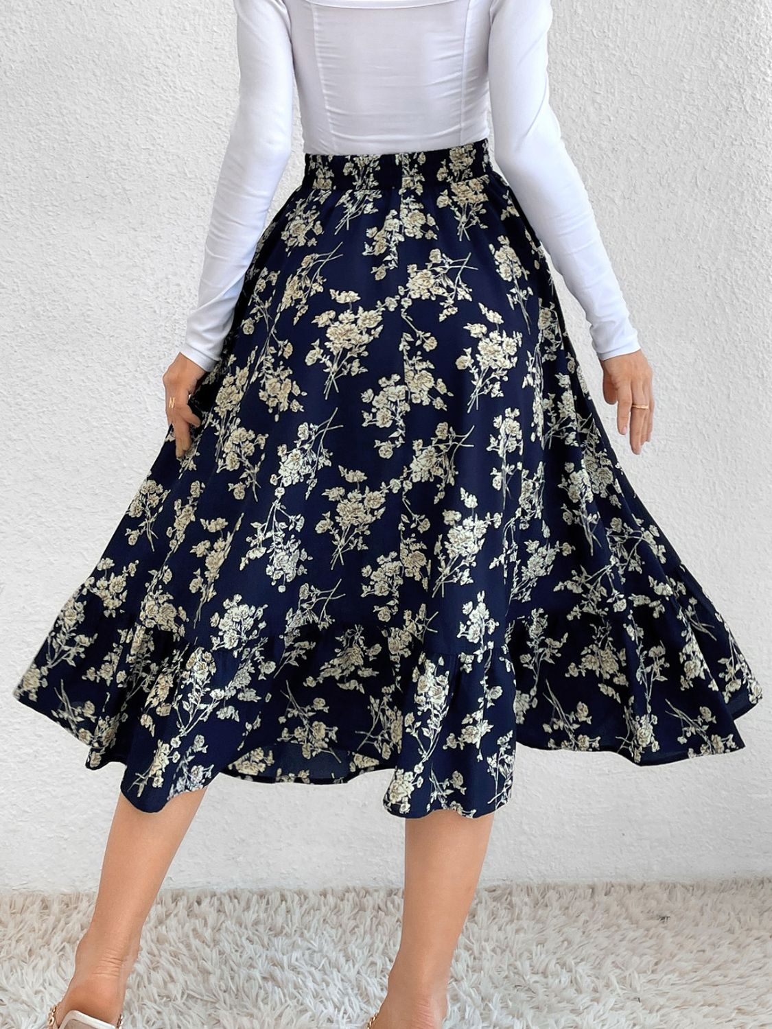 Printed Elastic Waist Midi Skirt-BOTTOM SIZES SMALL MEDIUM LARGE-[Adult]-[Female]-2022 Online Blue Zone Planet