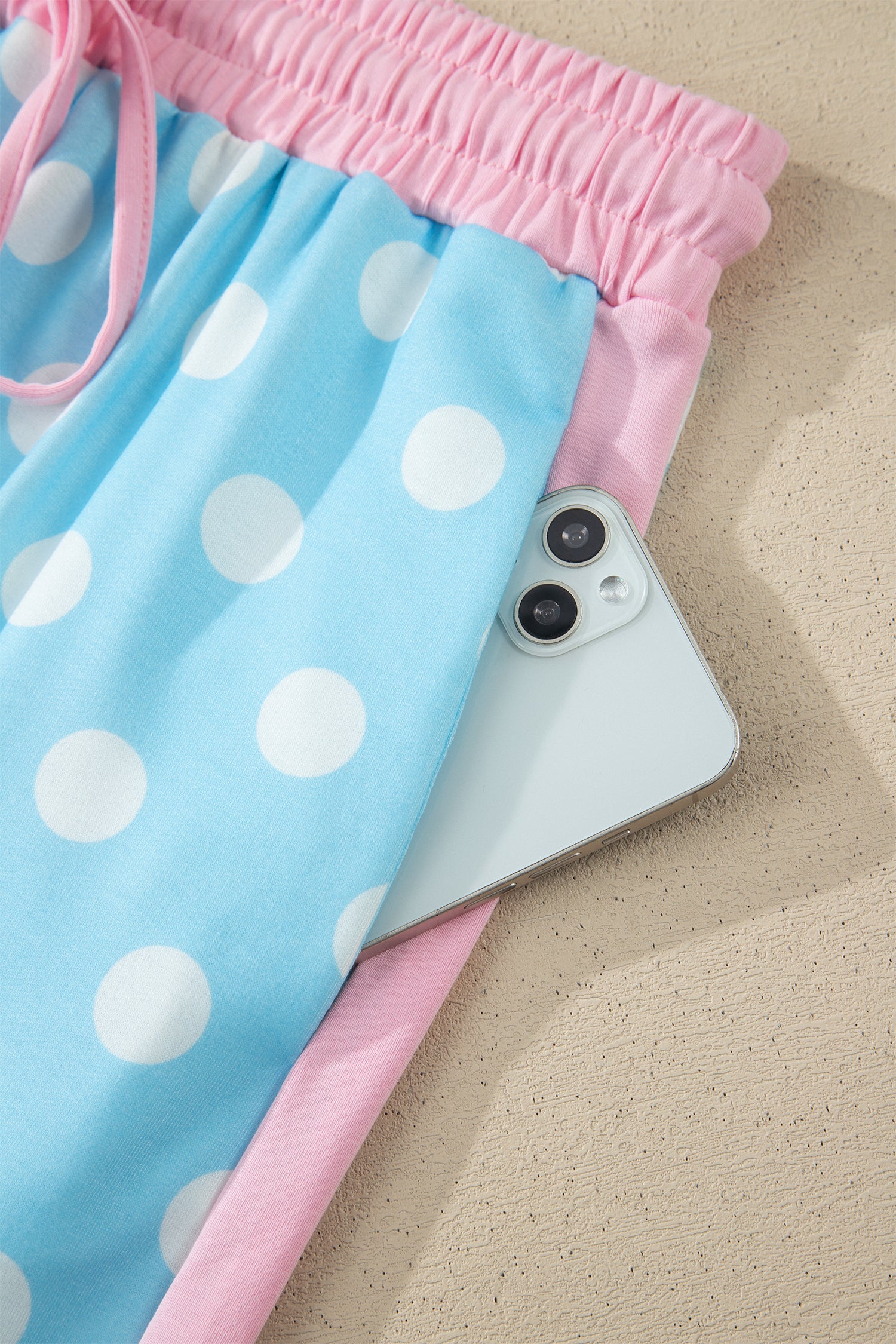 Sky Blue Polka Dot Short Sleeve Top and Pants Set-Two Piece Sets/Pant Sets-[Adult]-[Female]-2022 Online Blue Zone Planet