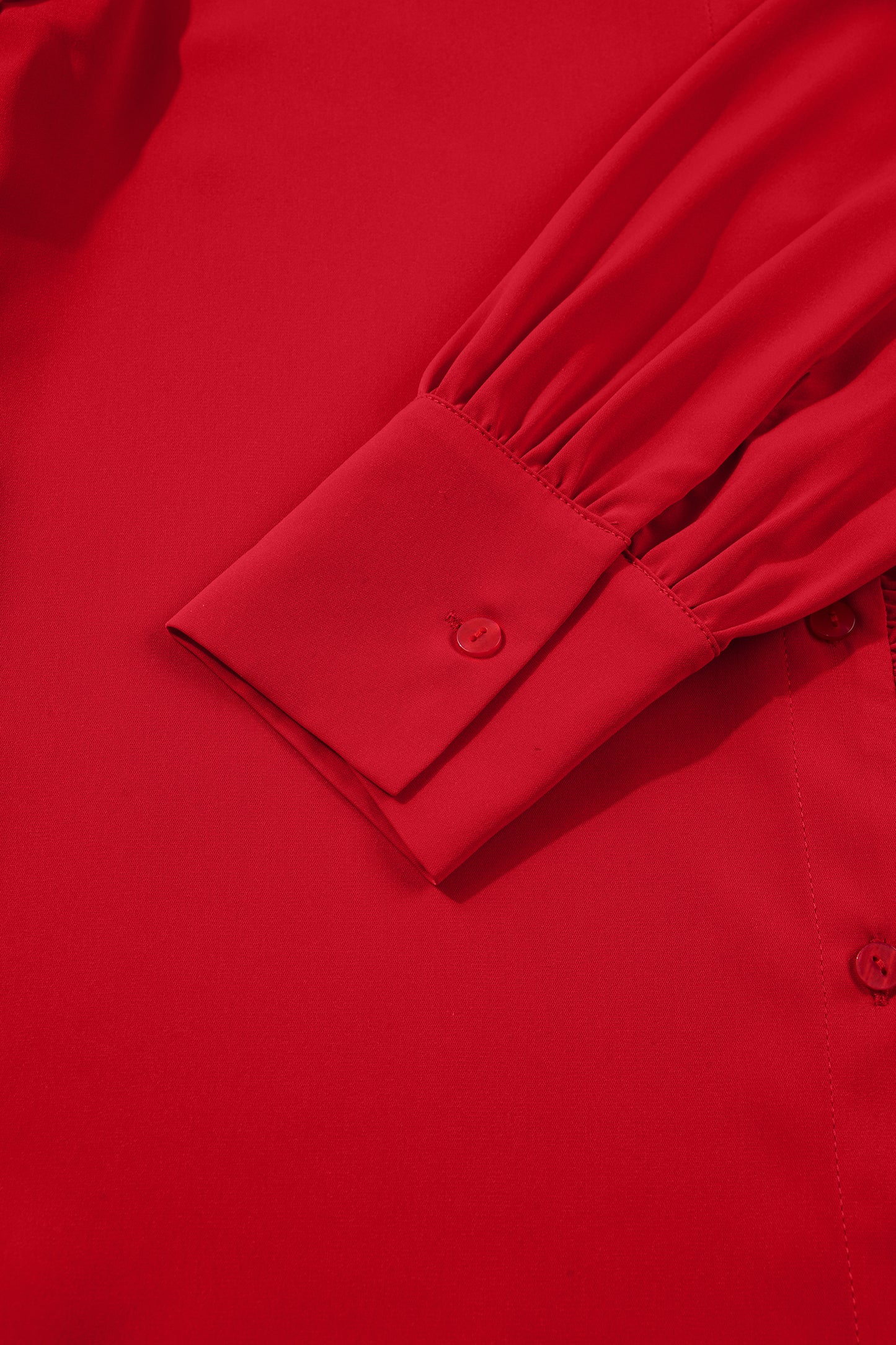 Fiery Red Frilled Trim Button Up Pleated Long Sleeve Shirt-Tops/Blouses & Shirts-[Adult]-[Female]-2022 Online Blue Zone Planet