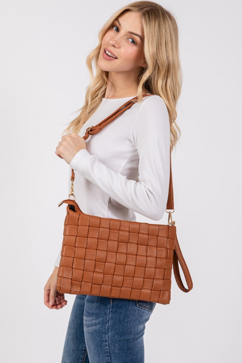 Fame Faux Leather Basket Weave Crossbody Bag-HANDBAGS-[Adult]-[Female]-2022 Online Blue Zone Planet