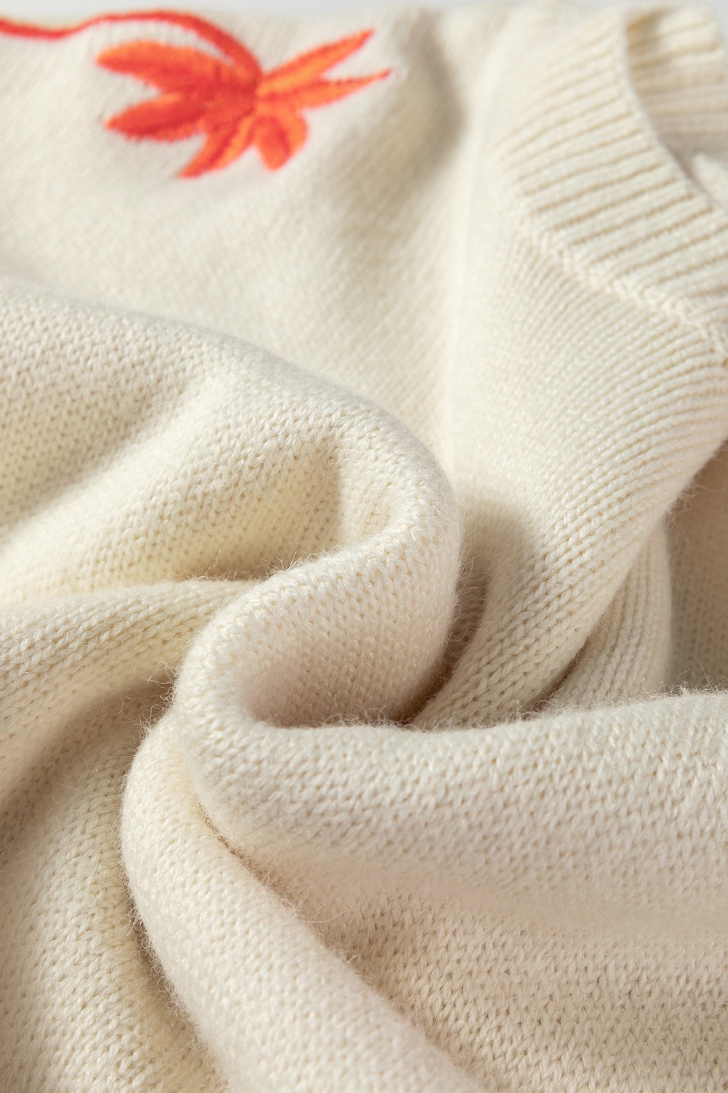 Beige Embroidered Floral Sleeve Round Neck Loose Sweater-TOPS / DRESSES-[Adult]-[Female]-2022 Online Blue Zone Planet