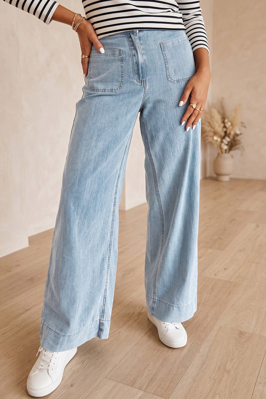 Beau Blue Solid Full-Length Regular Pocket Detail Wholesale Denim Jeans-Bottoms/Jeans-[Adult]-[Female]-Beau Blue-4-2022 Online Blue Zone Planet