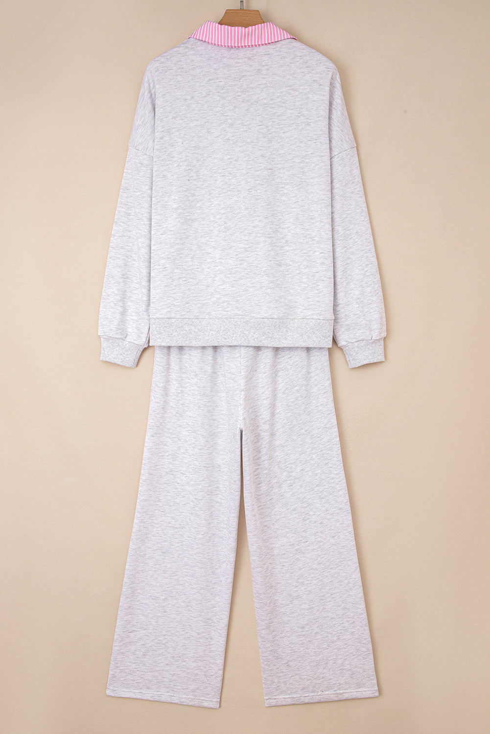 Light Grey 2pcs Contrasted Trim Frilled Collar Drop Shoulder Pullover Drawstring Pant Set-Two Piece Sets/Pant Sets-[Adult]-[Female]-2022 Online Blue Zone Planet