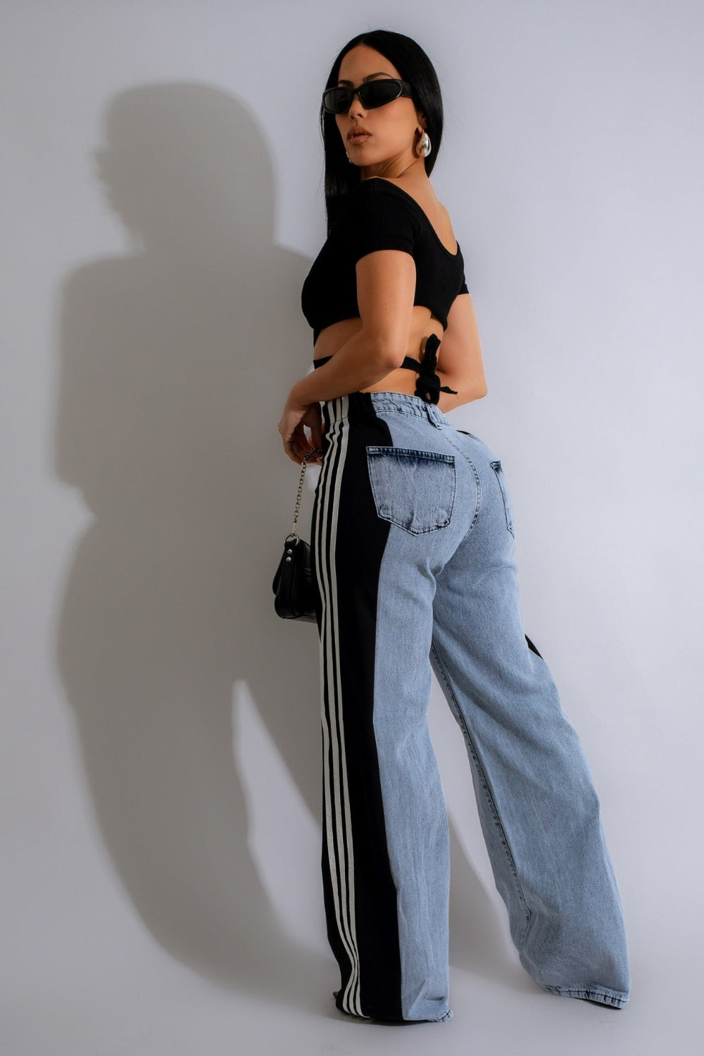 Contrast Side Striped Wide Leg Jeans-BOTTOMS SIZES SMALL MEDIUM LARGE-[Adult]-[Female]-2022 Online Blue Zone Planet