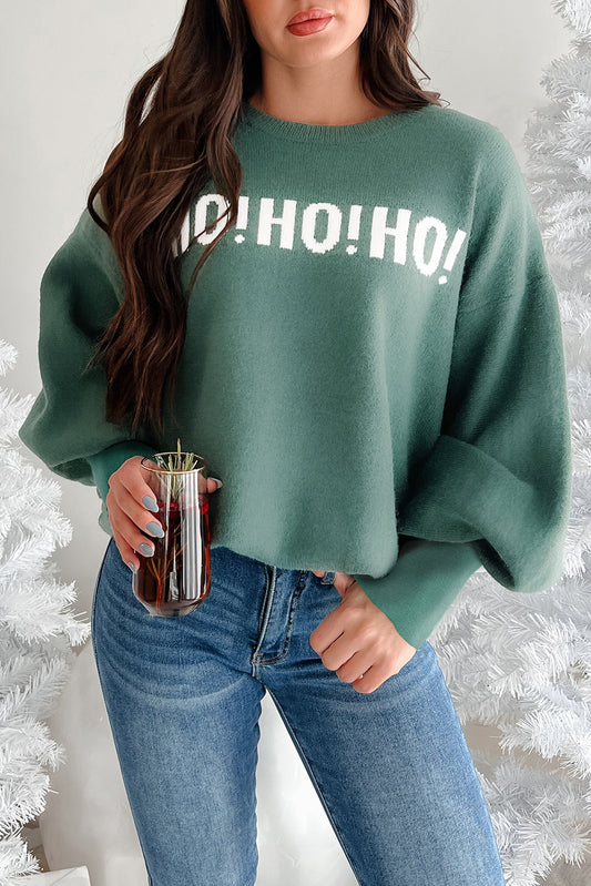 Blackish Green HO HO HO MERRY CHRISTMAS Drop Shoulder Loose Sweater-TOPS / DRESSES-[Adult]-[Female]-Blackish Green-S-2022 Online Blue Zone Planet