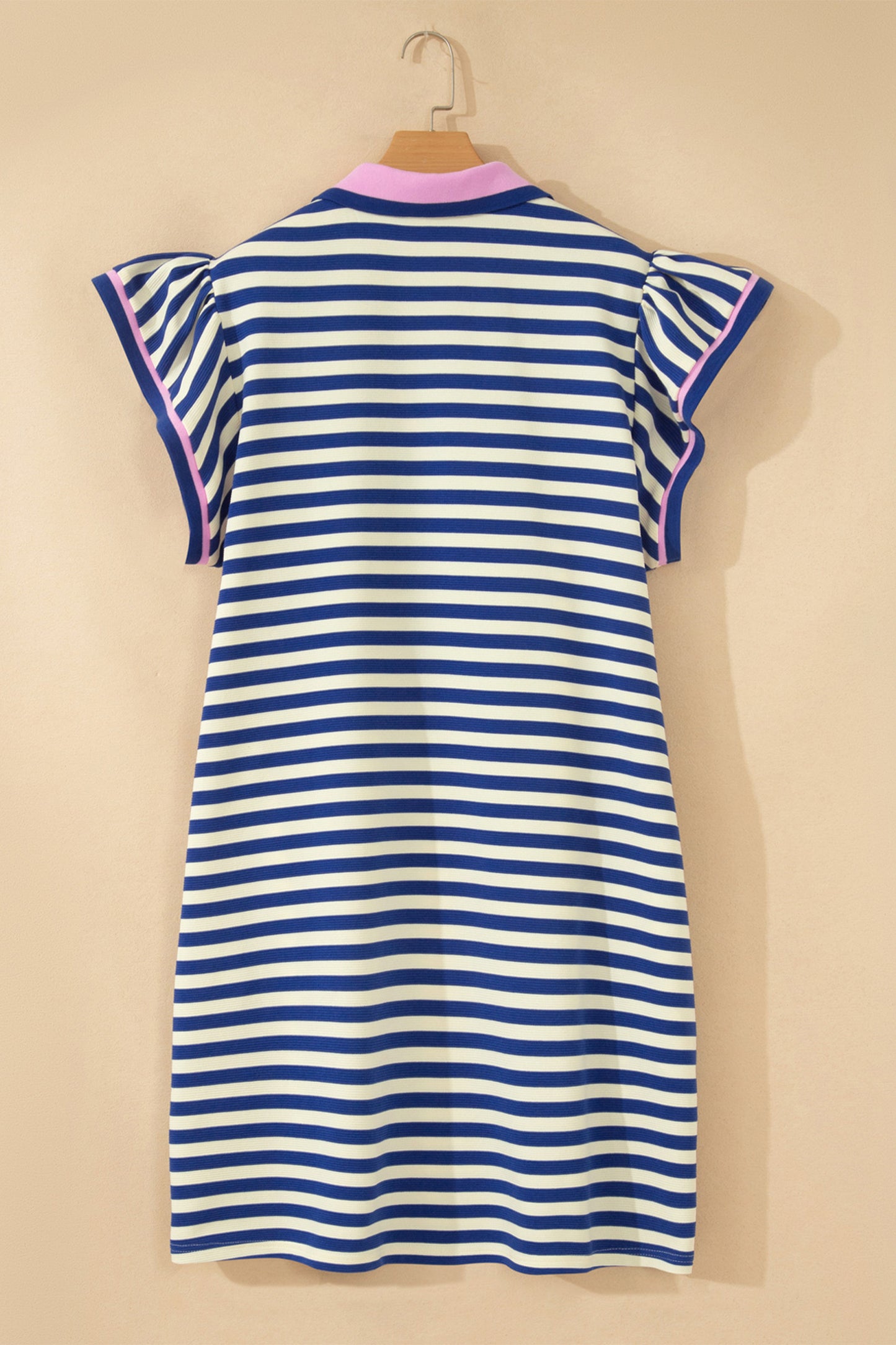Dark Blue Striped Shift Dress Colorblock V Neck Short Sleeve Casual Summer-Plus Size/Plus Size Dresses/Plus Size Mini Dresses-[Adult]-[Female]-2022 Online Blue Zone Planet