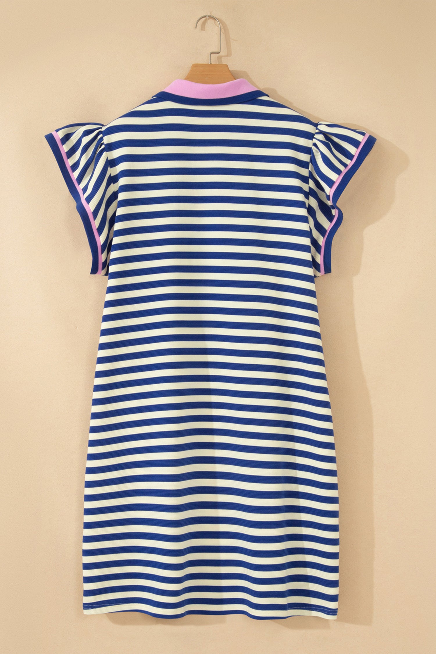 Dark Blue Striped Shift Dress Colorblock V Neck Short Sleeve Casual Summer-Plus Size/Plus Size Dresses/Plus Size Mini Dresses-[Adult]-[Female]-2022 Online Blue Zone Planet