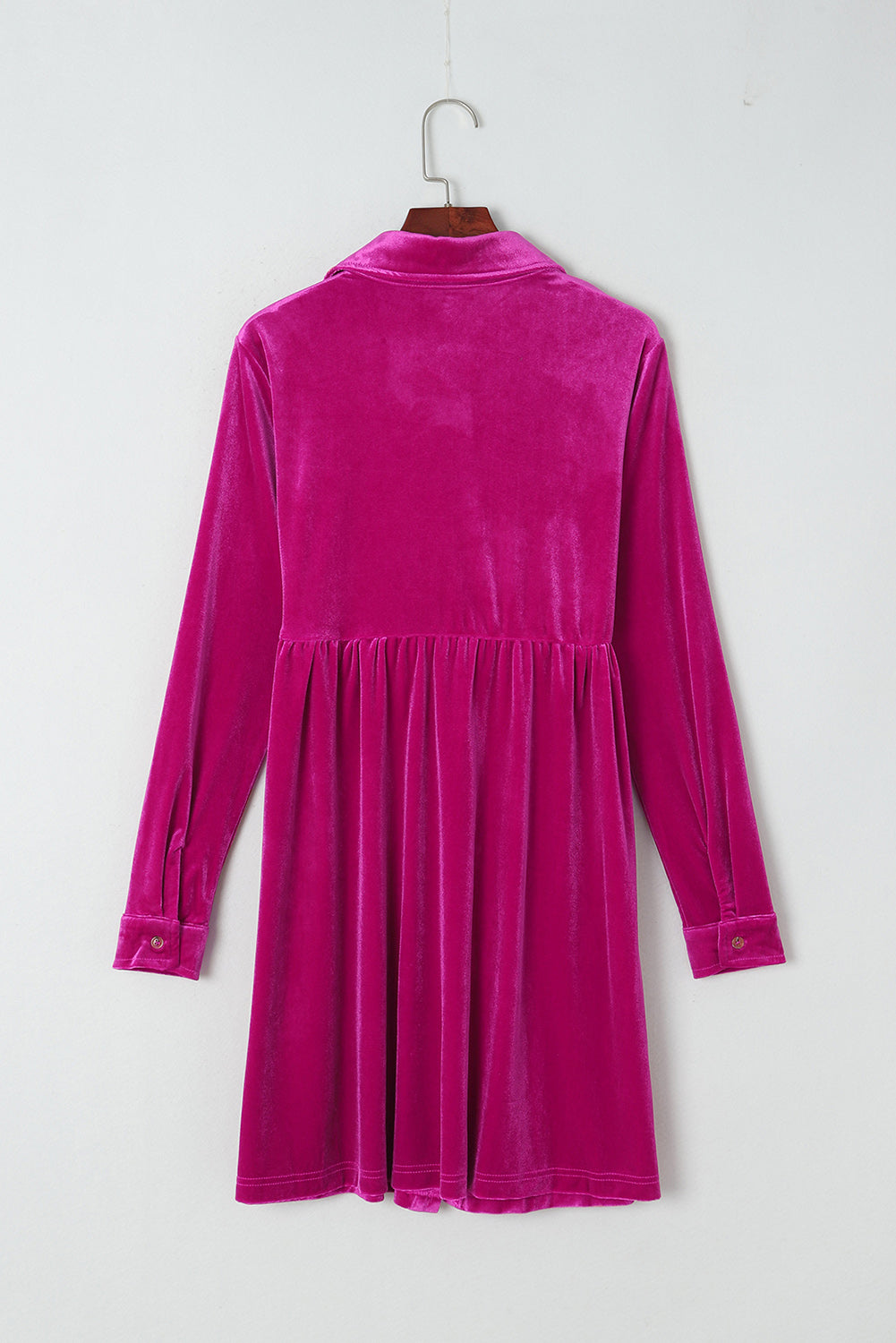 Velvet Ruffle Buttoned Long Sleeve Dress Rose / M Velvet Ruffle Buttoned Long Sleeve Dress Rose / M