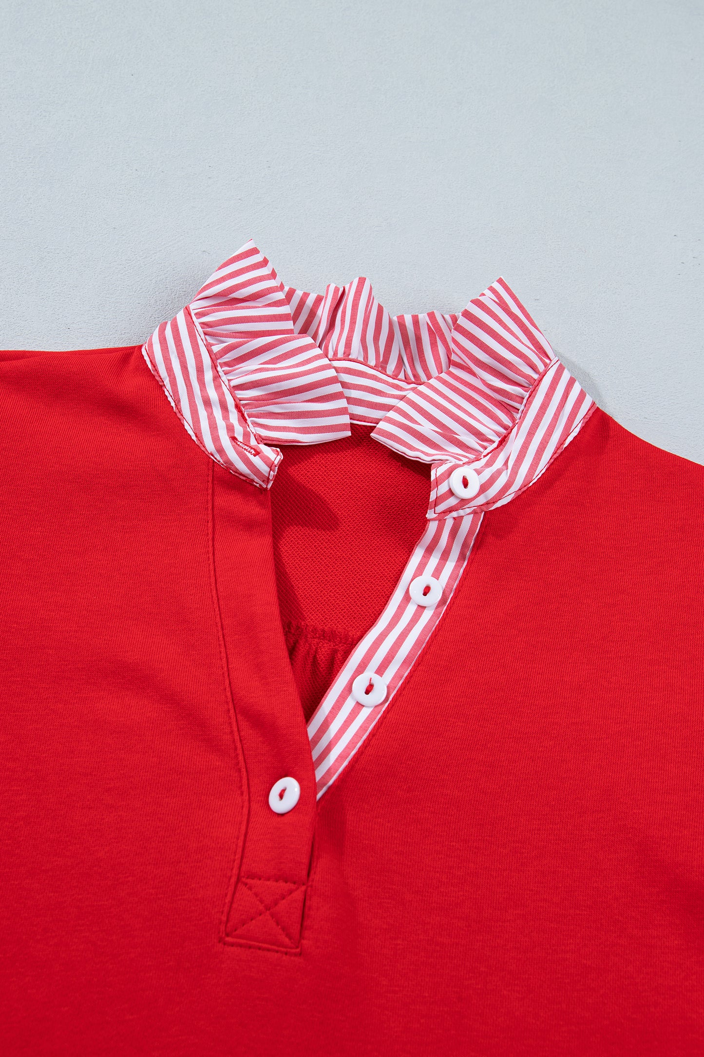 Sachet Pink Striped Frilled Collar Short Sleeve Blouse-Tops/Blouses & Shirts-[Adult]-[Female]-2022 Online Blue Zone Planet