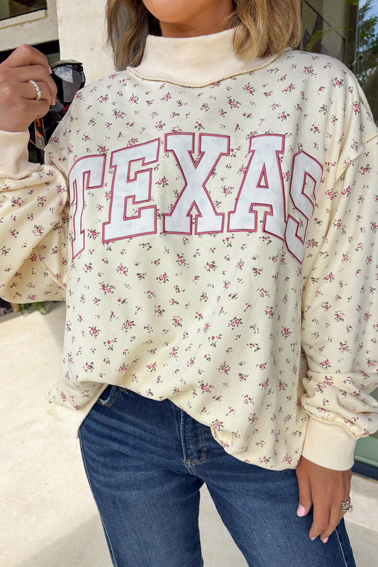 Beige Floral Print Stand Neck Long Sleeve Slogan Sweatshirt-Tops/Sweatshirts & Hoodies-[Adult]-[Female]-2022 Online Blue Zone Planet