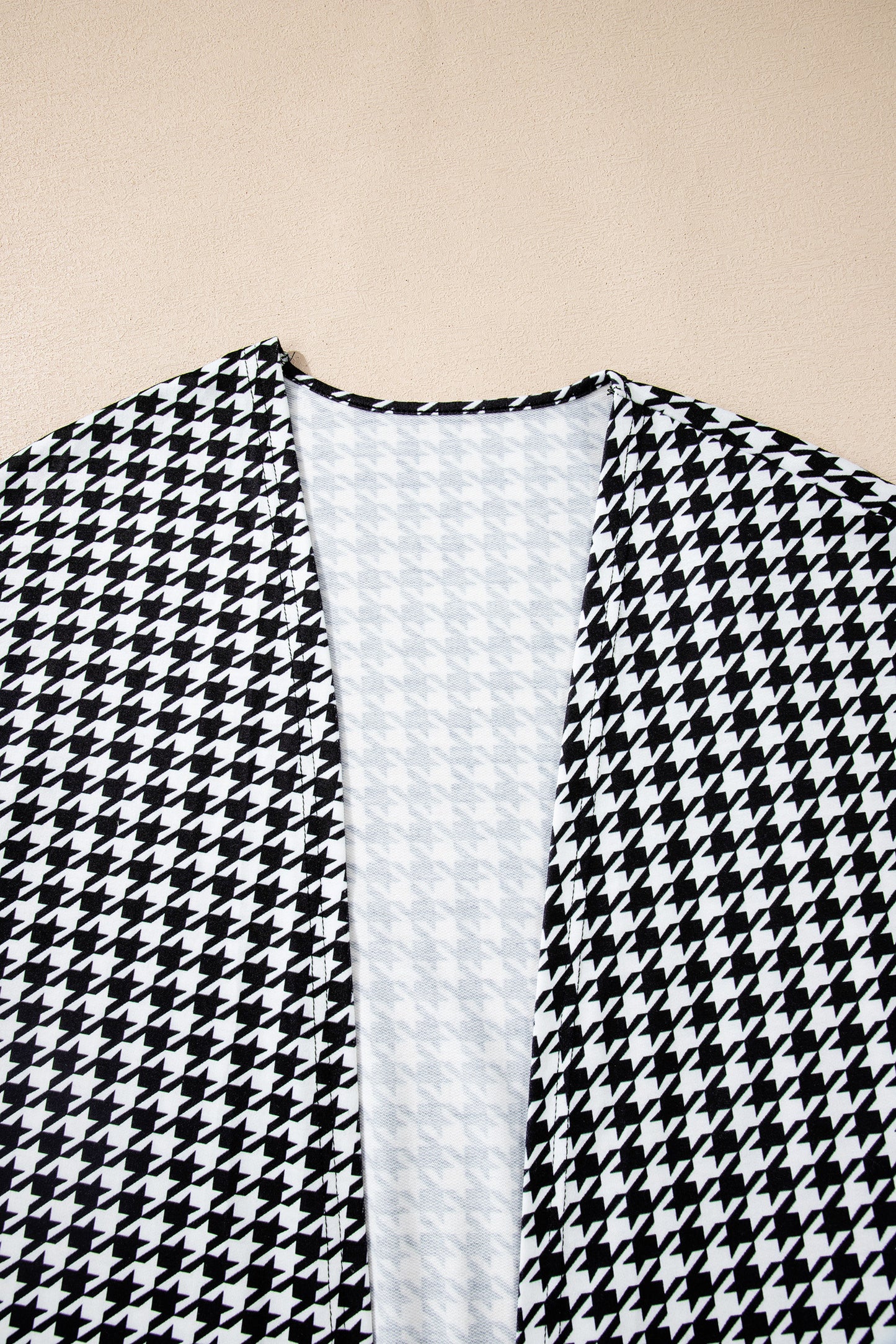 Black Houndstooth Print Open Front Long Dolman Kimonos-Outerwear/Kimonos-[Adult]-[Female]-2022 Online Blue Zone Planet