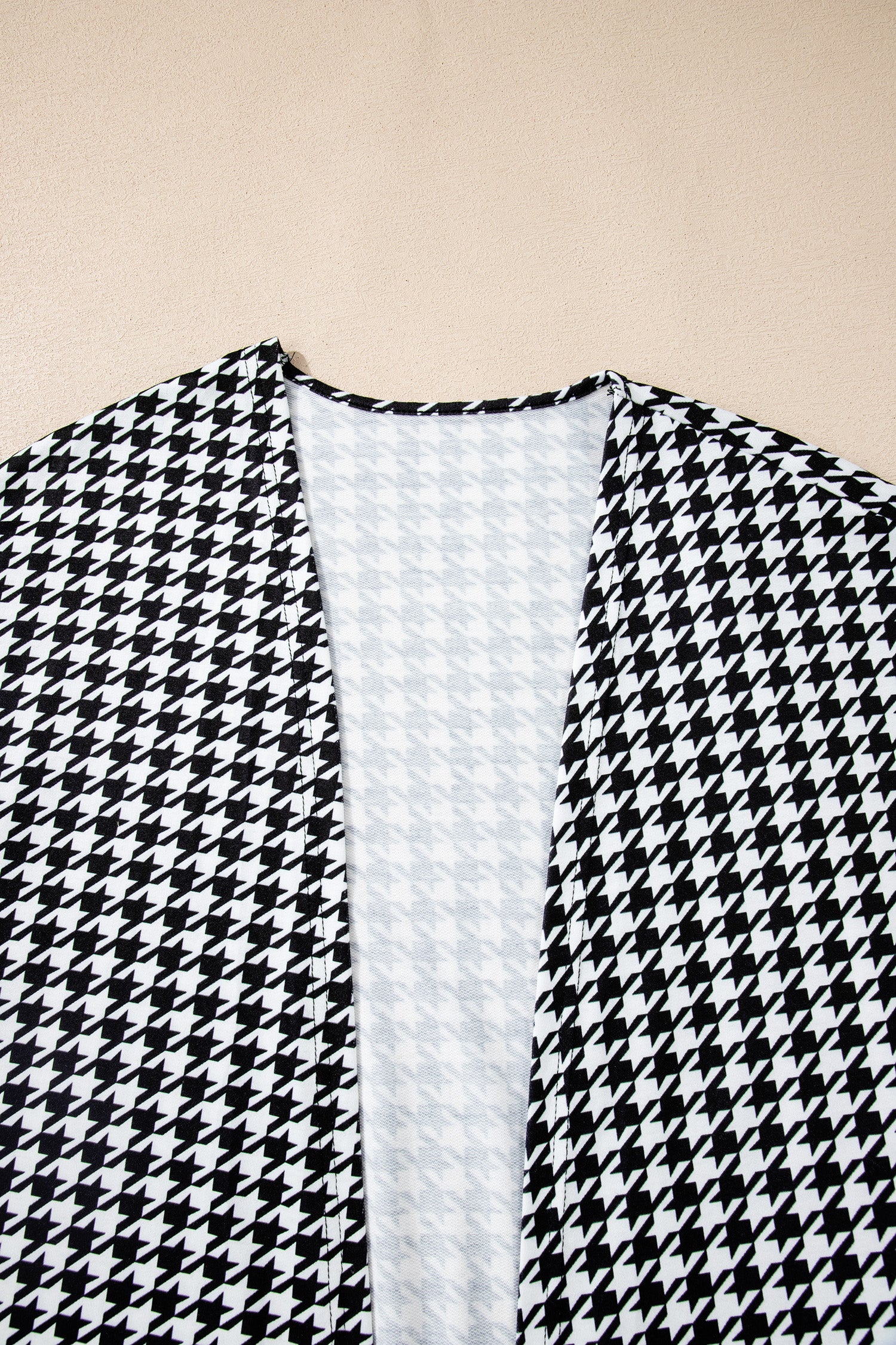 Black Houndstooth Print Open Front Long Dolman Kimonos-Outerwear/Kimonos-[Adult]-[Female]-2022 Online Blue Zone Planet