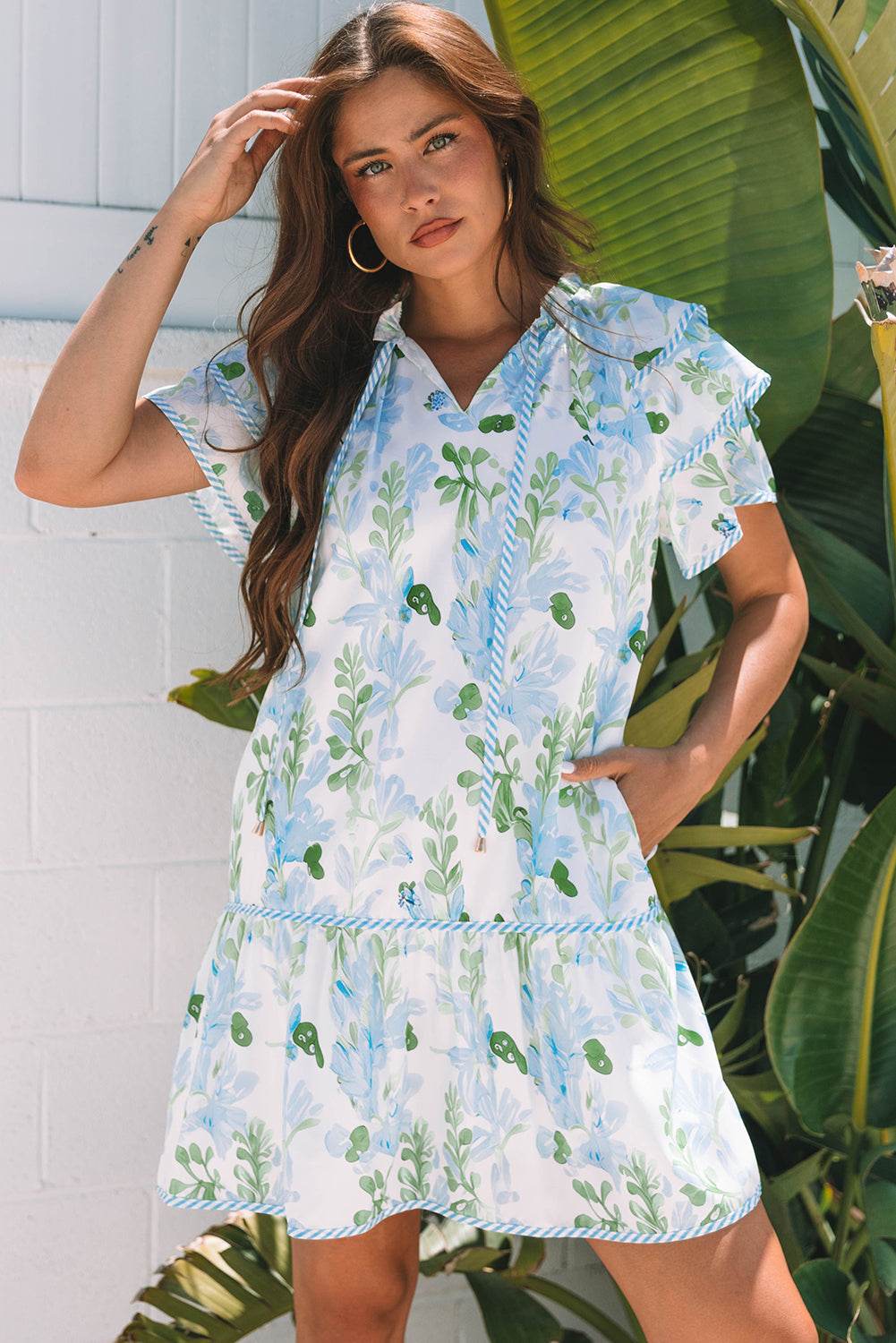 Orange Floral Contrast Edge Layered Short Sleeve Mini Dress-TOPS / DRESSES-[Adult]-[Female]-2022 Online Blue Zone Planet