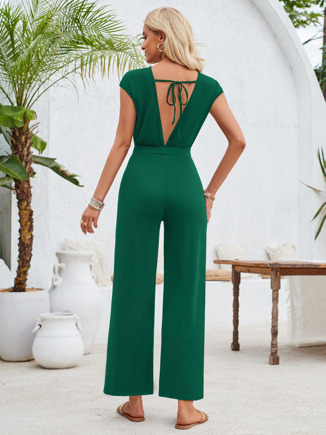 Twisted Round Neck Cap Sleeve Jumpsuit-TOPS / DRESSES-[Adult]-[Female]-2022 Online Blue Zone Planet